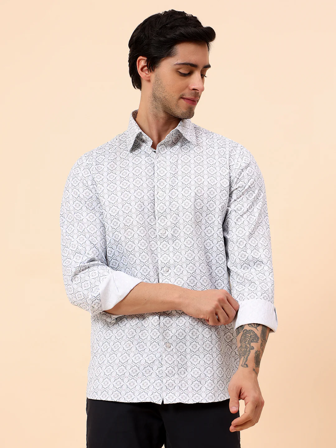 Formal Shirt for Men | Breathable & Soft with Color Fastness Regular Fit Cotton Fabric Printed Pattern - Image 3