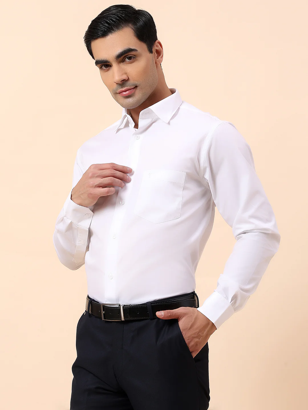 Formal Shirt for Men | Breathable & Soft with Color Fastness Regular Fit Spread Collar Cotton Blend Fabric Solid Pattern - Image 4