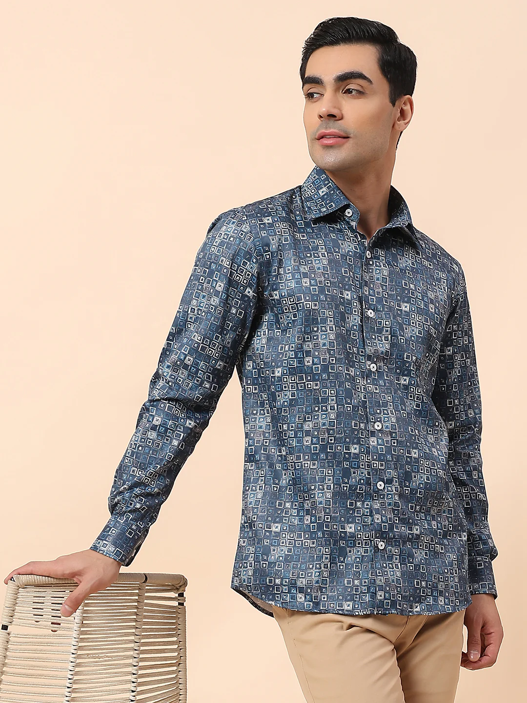 Formal Shirt for Men | Breathable & Soft with Color Fastness Regular Fit Spread Collar Cotton Fabric Printed Pattern - Image 2