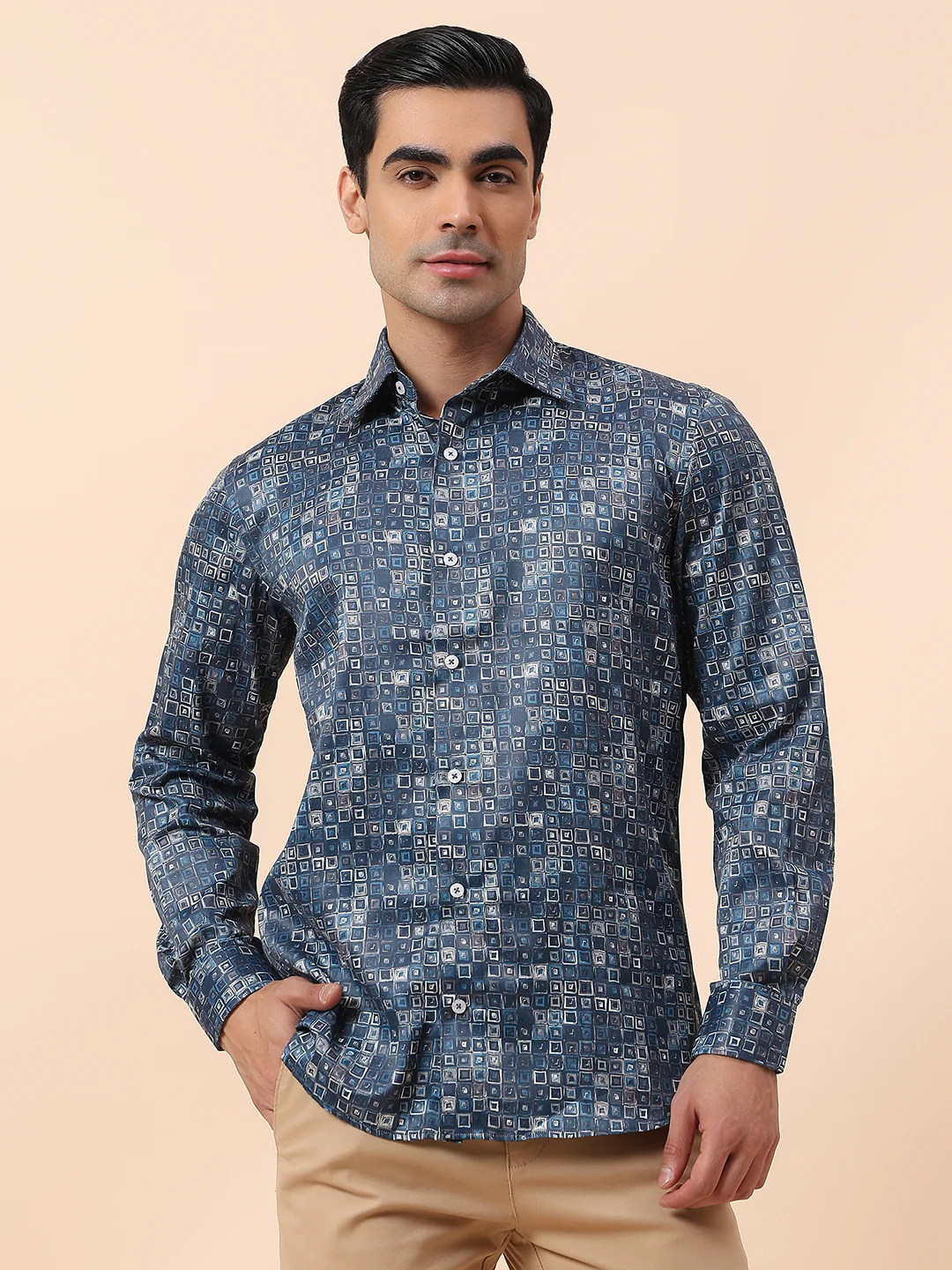 Formal Shirt for Men | Breathable & Soft with Color Fastness Regular Fit Spread Collar Cotton Fabric Printed Pattern - Image 3
