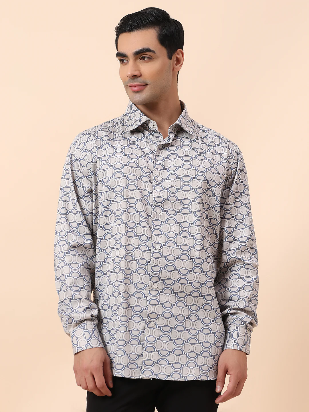 Formal Shirt for Men | Breathable & Soft with Color Fastness Regular Fit Spread Collar Cotton Fabric Printed Pattern - Image 2