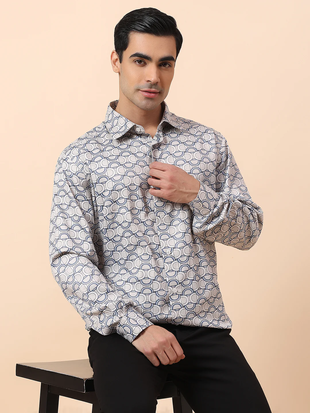 Formal Shirt for Men | Breathable & Soft with Color Fastness Regular Fit Spread Collar Cotton Fabric Printed Pattern - Image 8