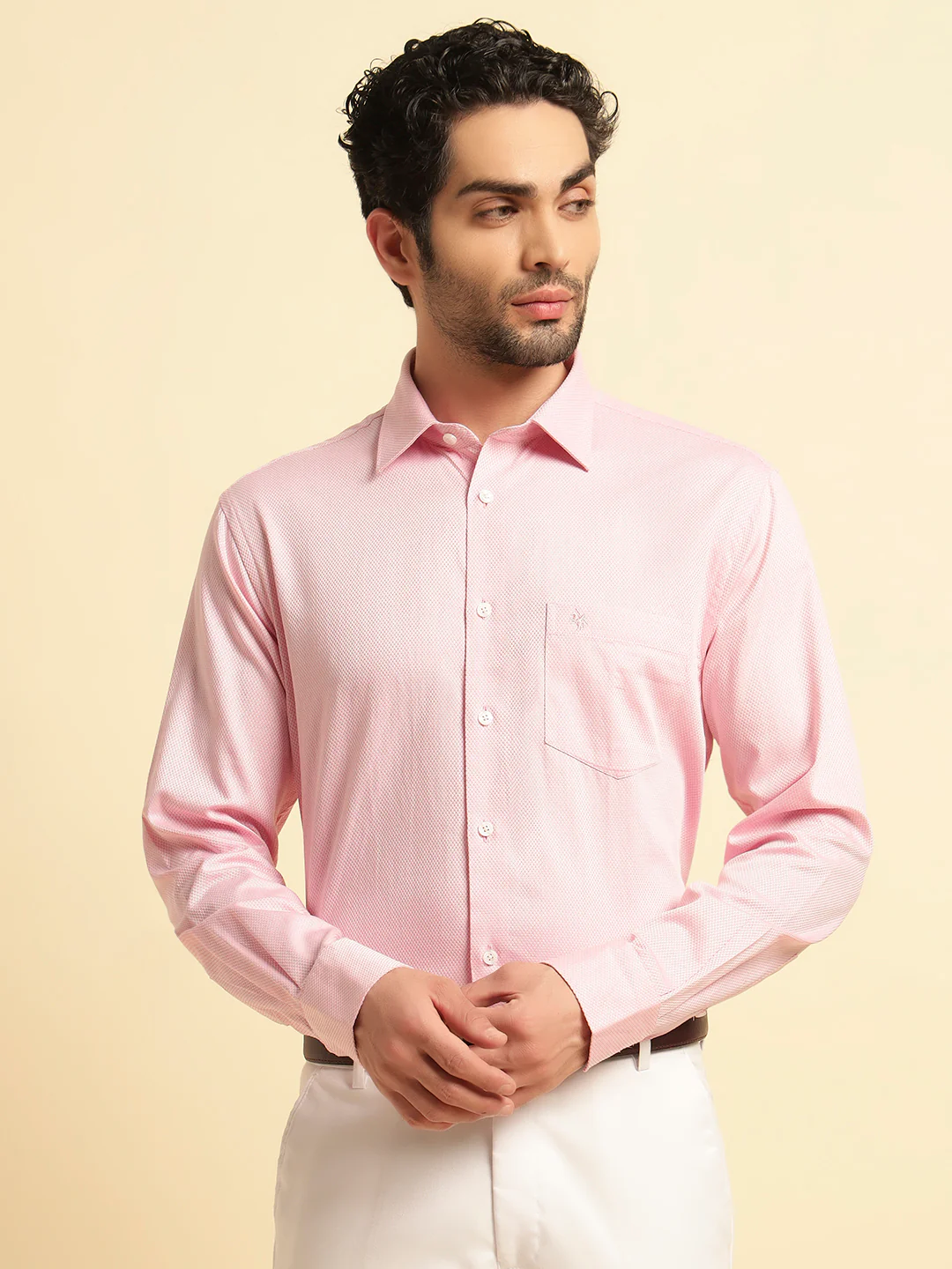Formal Shirt for Men | Breathable & Soft with Color Fastness Regular Fit Spread Collar Neck Cotton Blend Fabric Self Design Pattern - Image 2