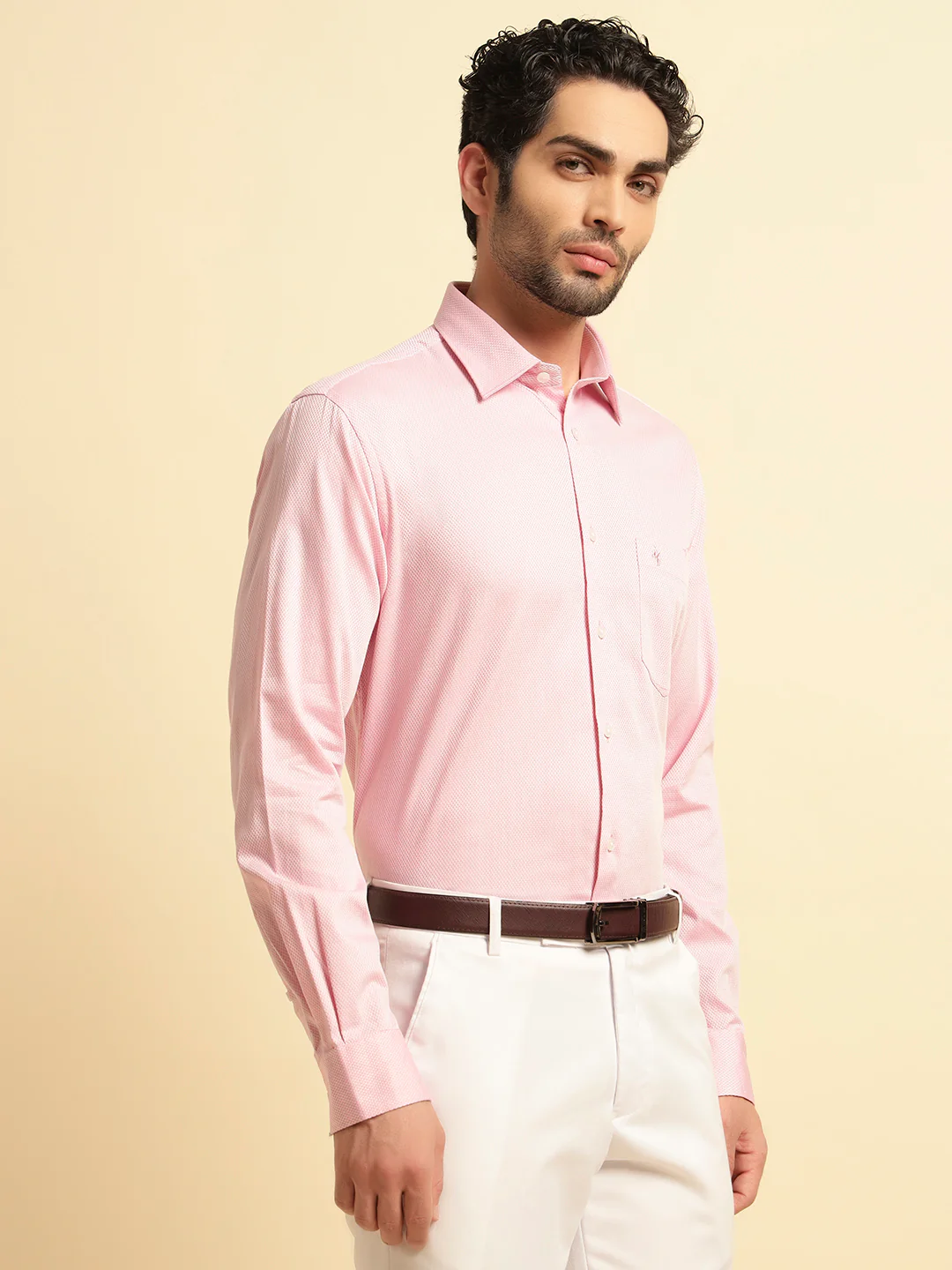 Formal Shirt for Men | Breathable & Soft with Color Fastness Regular Fit Spread Collar Neck Cotton Blend Fabric Self Design Pattern - Image 3