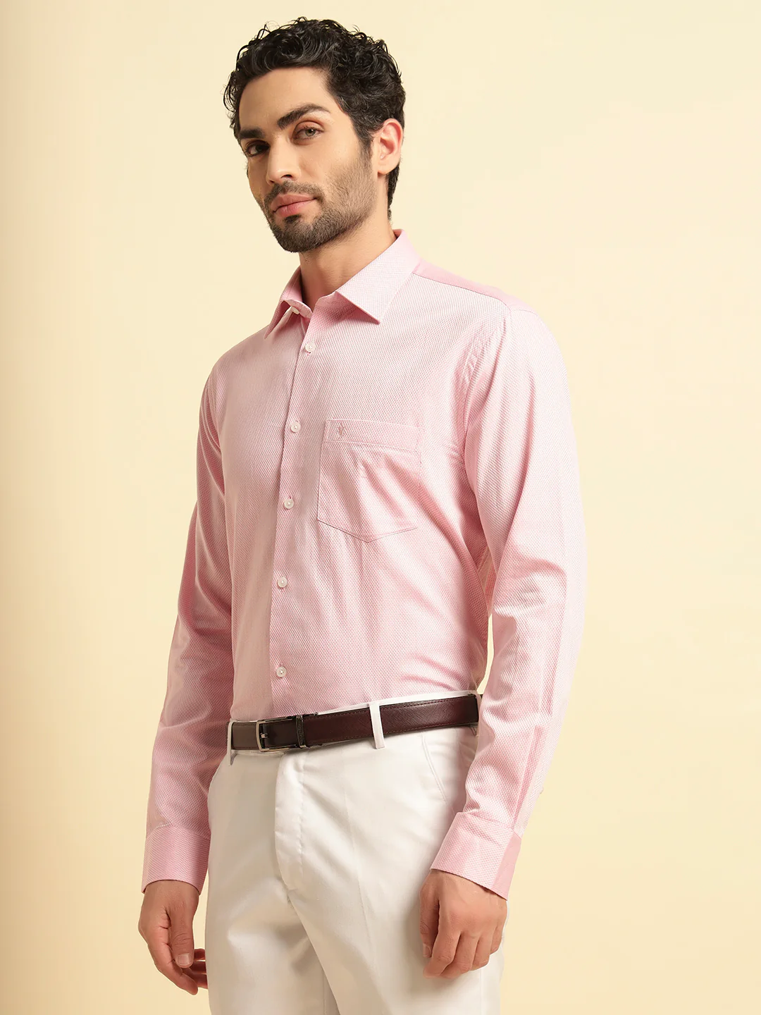 Formal Shirt for Men | Breathable & Soft with Color Fastness Regular Fit Spread Collar Neck Cotton Blend Fabric Self Design Pattern - Image 4