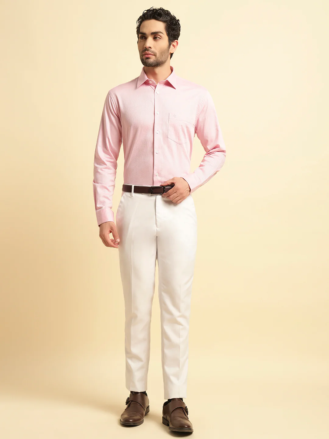 Formal Shirt for Men | Breathable & Soft with Color Fastness Regular Fit Spread Collar Neck Cotton Blend Fabric Self Design Pattern - Image 5