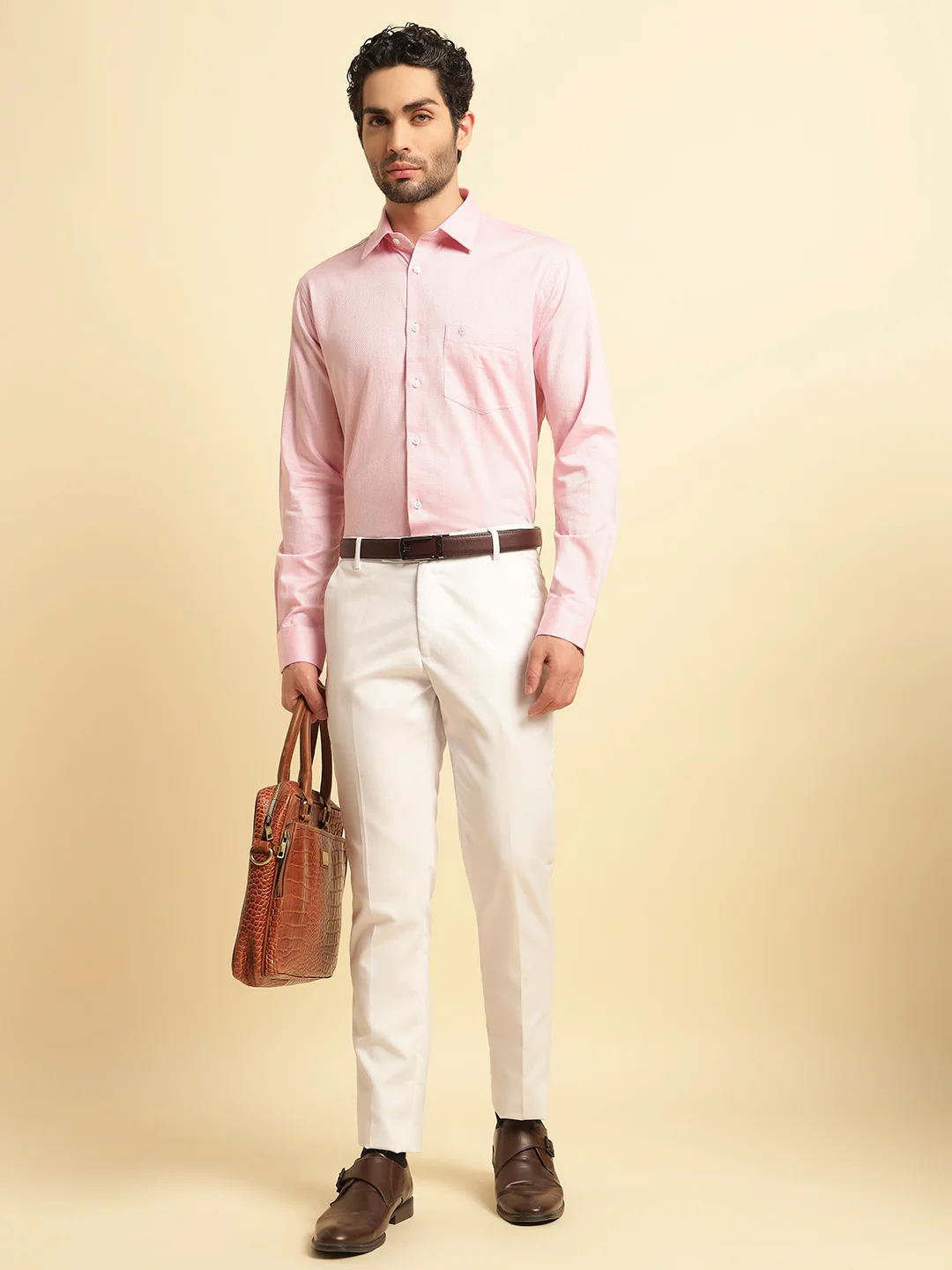 Formal Shirt for Men | Breathable & Soft with Color Fastness Regular Fit Spread Collar Neck Cotton Blend Fabric Self Design Pattern - Image 8