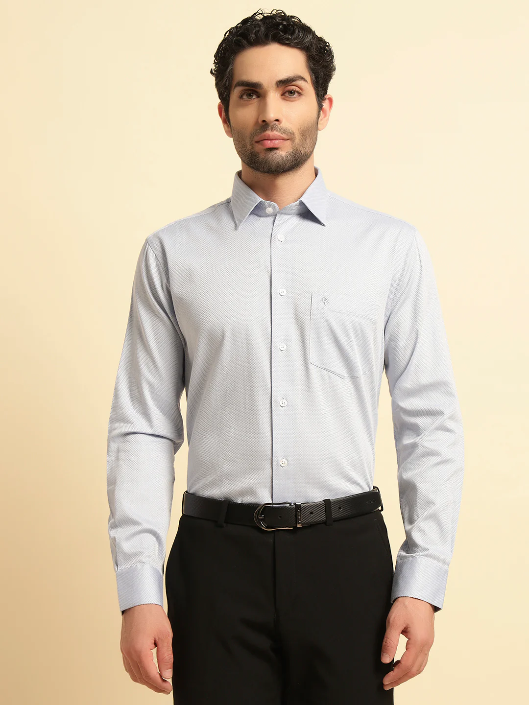 Formal Shirt for Men | Breathable & Soft with Color Fastness Regular Fit Spread Collar Neck Cotton Blend Fabric Self Design Pattern - Image 2
