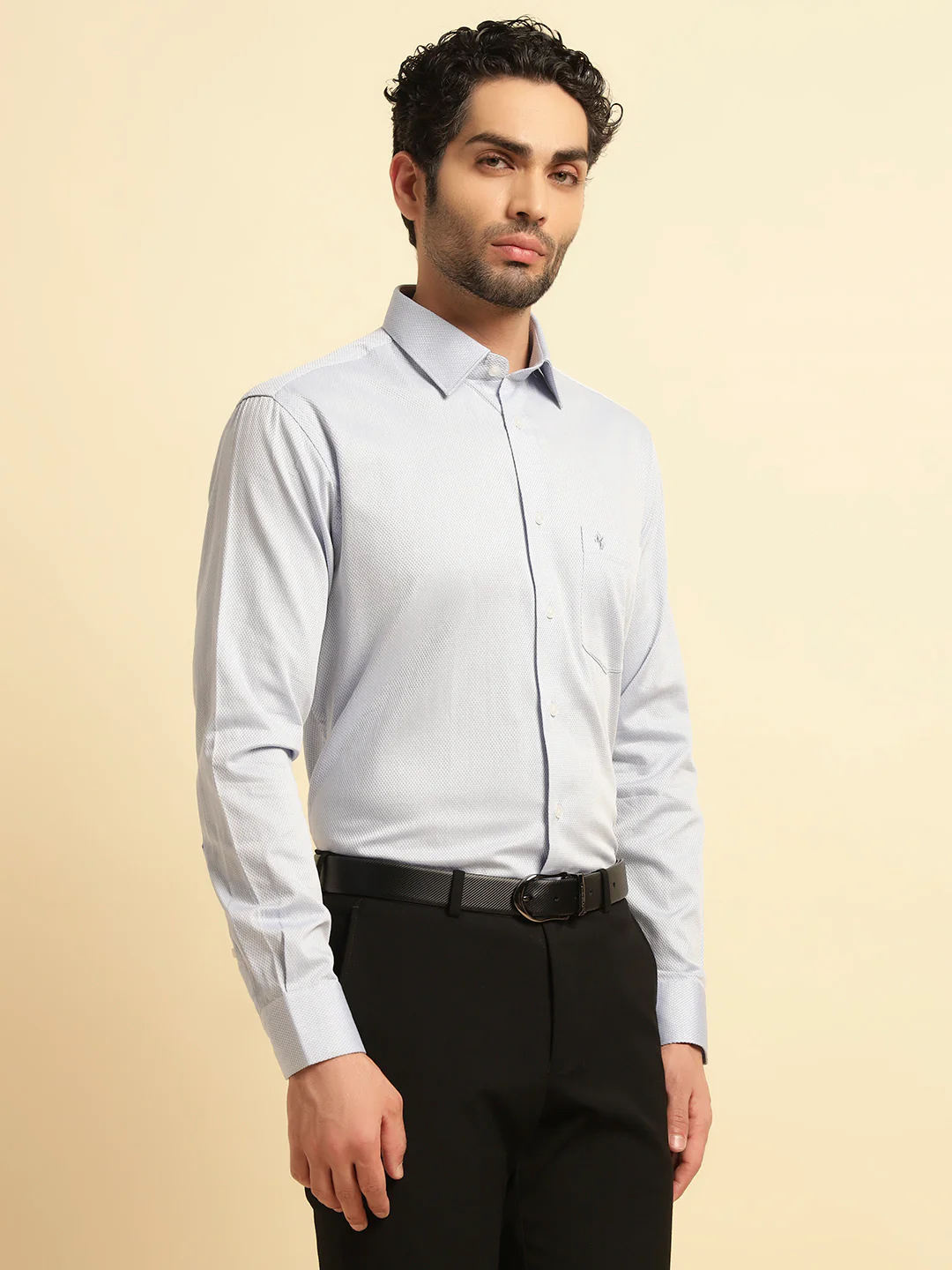 Formal Shirt for Men | Breathable & Soft with Color Fastness Regular Fit Spread Collar Neck Cotton Blend Fabric Self Design Pattern - Image 3