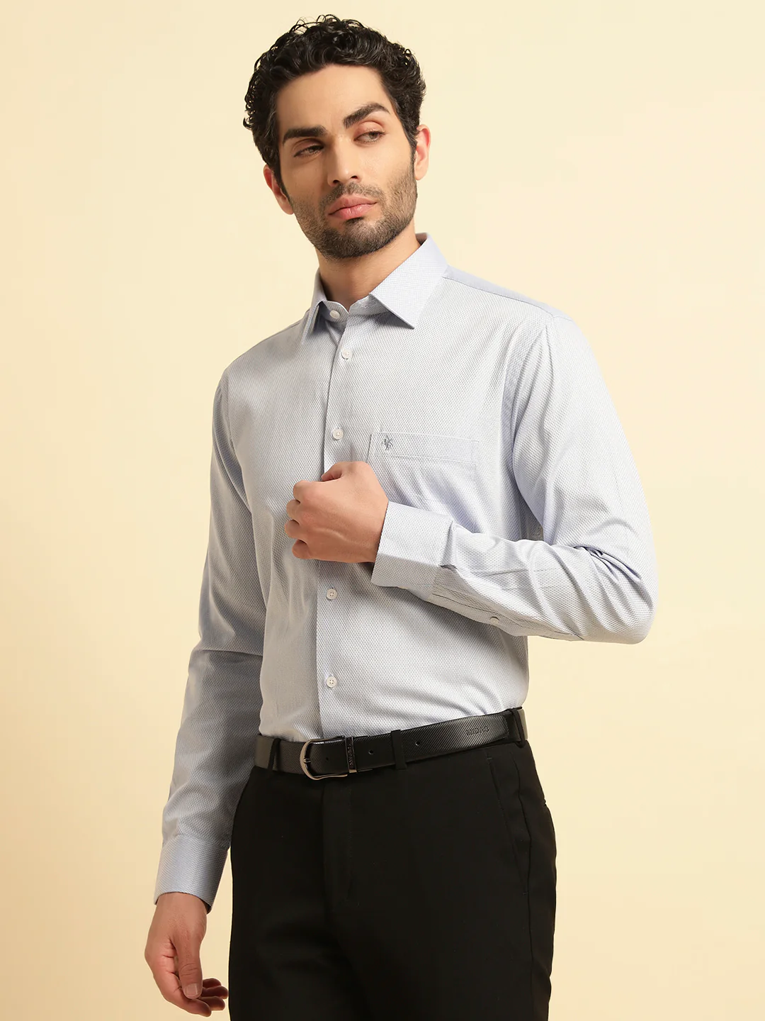 Formal Shirt for Men | Breathable & Soft with Color Fastness Regular Fit Spread Collar Neck Cotton Blend Fabric Self Design Pattern - Image 4