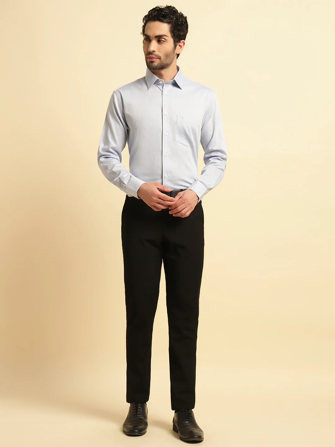 Formal Shirt for Men | Breathable & Soft with Color Fastness Regular Fit Spread Collar Neck Cotton Blend Fabric Self Design Pattern - Image 5