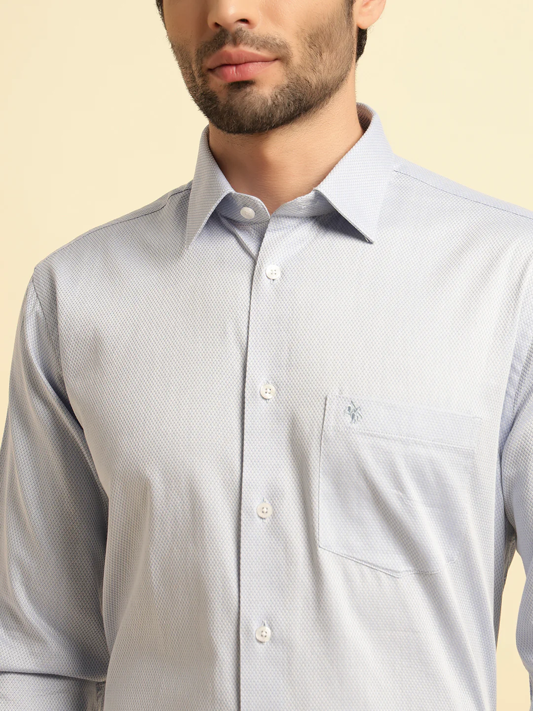 Formal Shirt for Men | Breathable & Soft with Color Fastness Regular Fit Spread Collar Neck Cotton Blend Fabric Self Design Pattern - Image 6