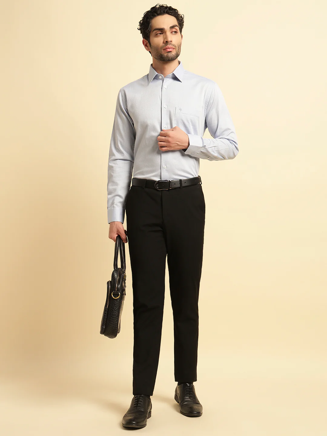 Formal Shirt for Men | Breathable & Soft with Color Fastness Regular Fit Spread Collar Neck Cotton Blend Fabric Self Design Pattern - Image 8