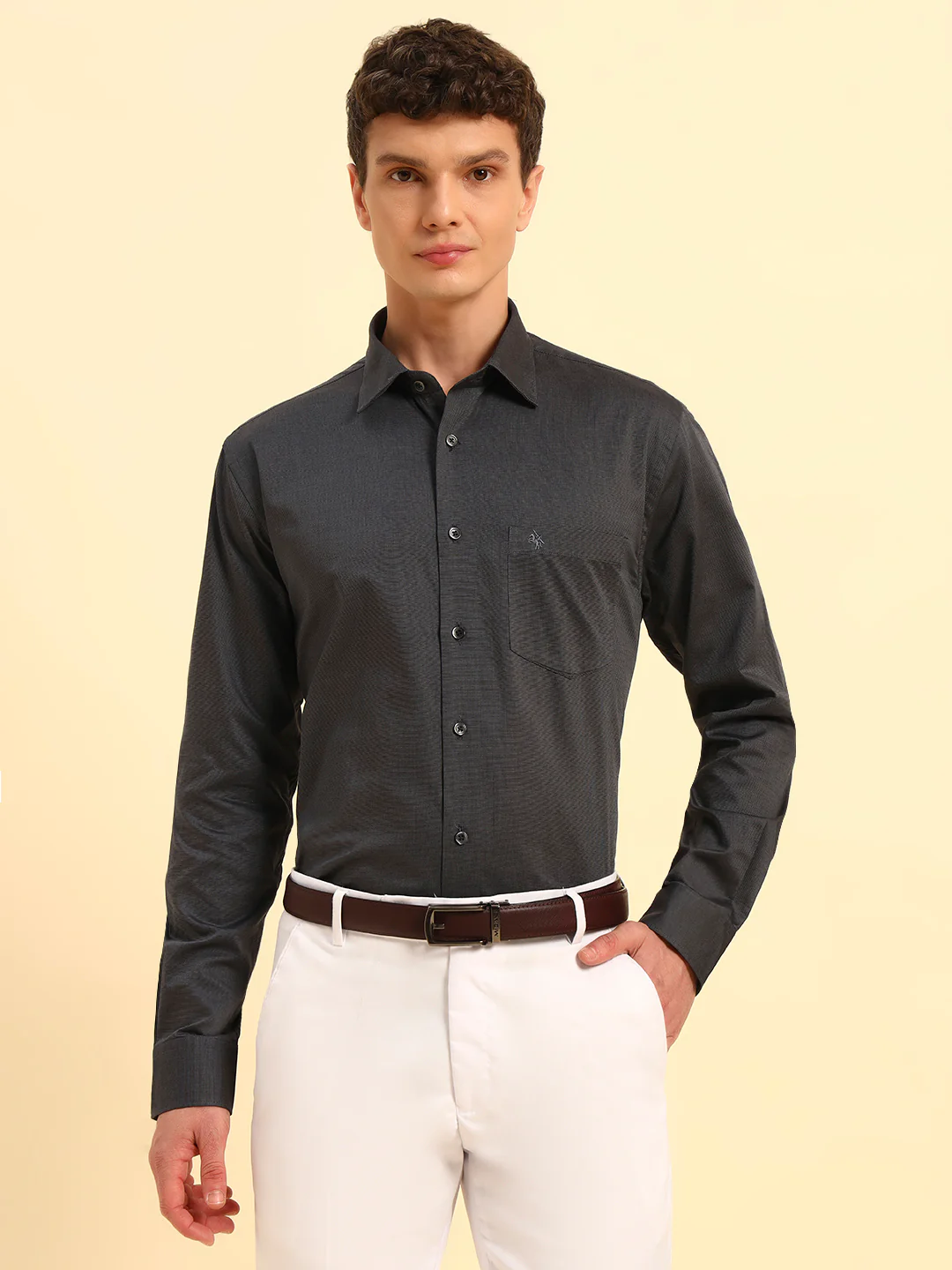 Formal Shirt for Men | Breathable & Soft with Color Fastness Regular Fit Spread Collar Neck Cotton Blend Fabric Solid Pattern - Image 3