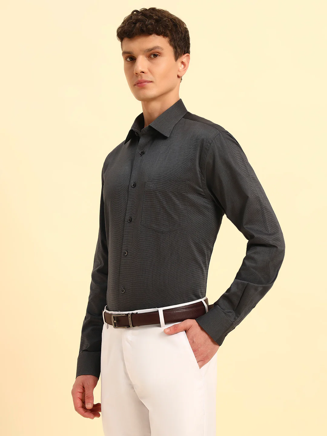 Formal Shirt for Men | Breathable & Soft with Color Fastness Regular Fit Spread Collar Neck Cotton Blend Fabric Solid Pattern - Image 4