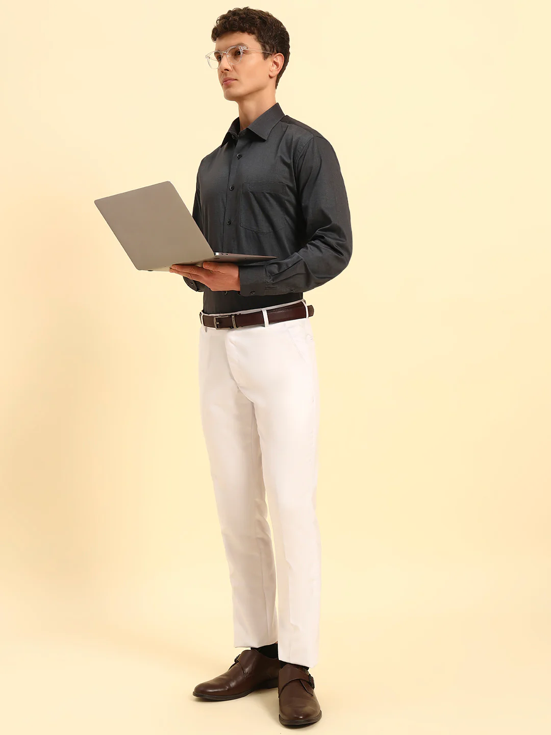 Formal Shirt for Men | Breathable & Soft with Color Fastness Regular Fit Spread Collar Neck Cotton Blend Fabric Solid Pattern - Image 8