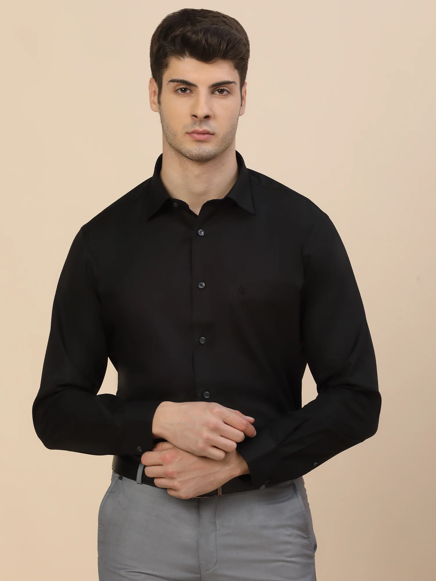 Formal Shirt for Men | Breathable & Soft with Color Fastness Regular Fit Spread Collar Neck Cotton Blend Fabric Solid Pattern - Image 2