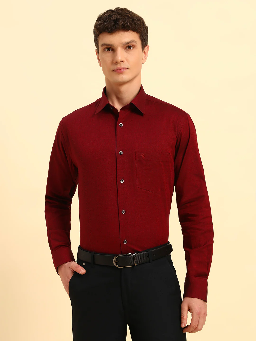 Formal Shirt for Men | Breathable & Soft with Color Fastness Regular Fit Spread Collar Neck Cotton Blend Fabric Solid Pattern - Image 3