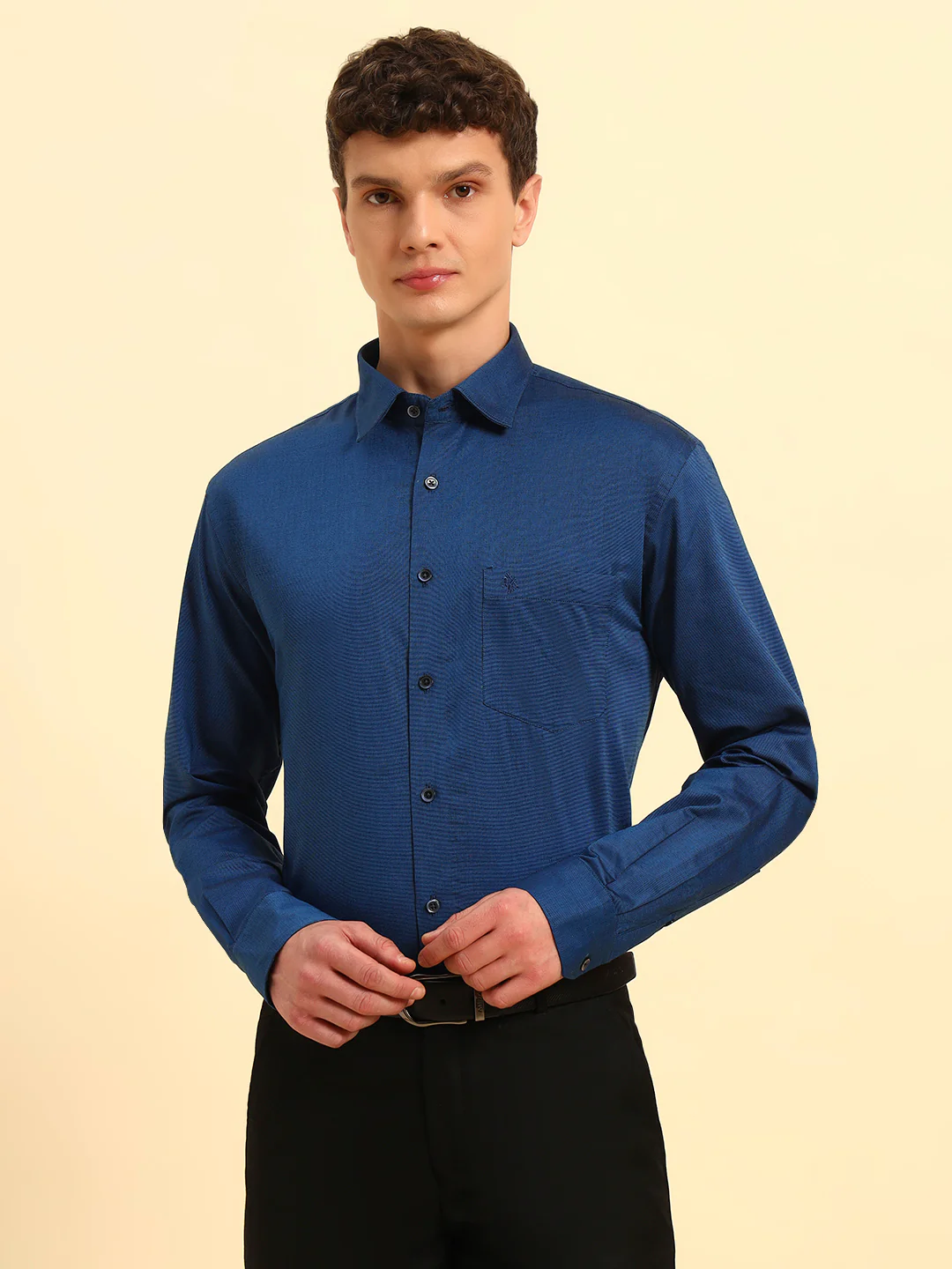 Formal Shirt for Men | Breathable & Soft with Color Fastness Regular Fit Spread Collar Neck Cotton Blend Fabric Solid Pattern - Image 3