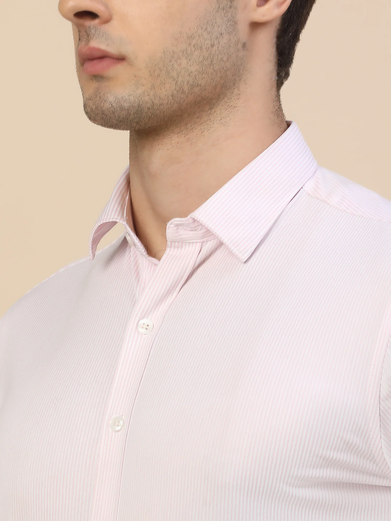Formal Shirt for Men | Breathable & Soft with Color Fastness Regular Fit Spread Collar Neck Cotton Blend Fabric Striped Pattern - Image 5
