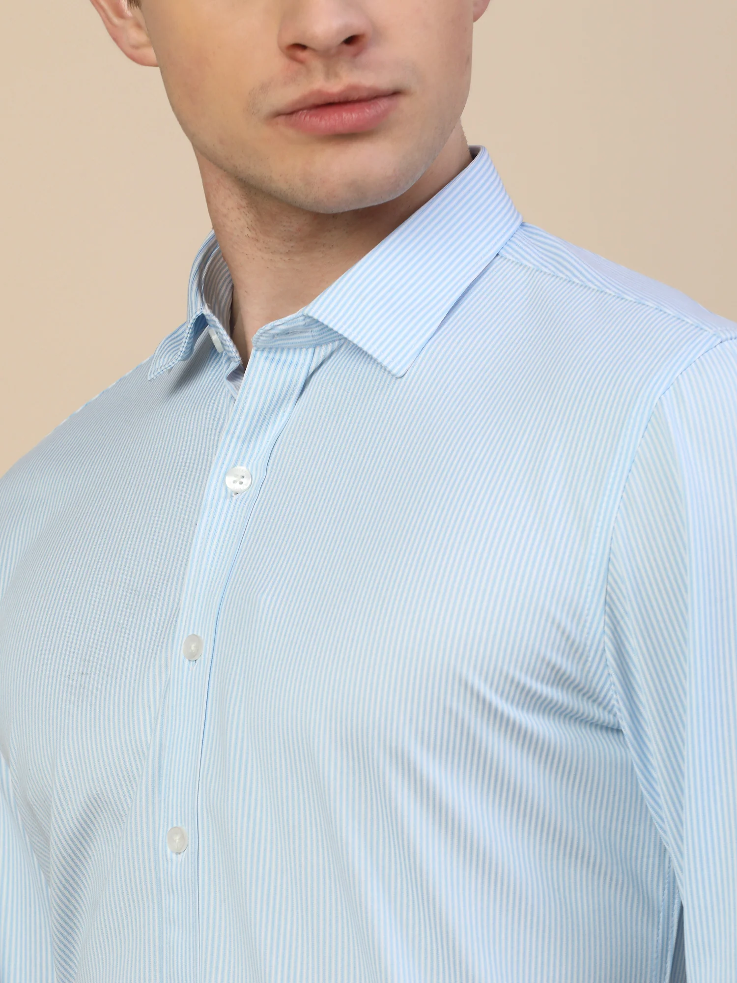 Formal Shirt for Men | Breathable & Soft with Color Fastness Regular Fit Spread Collar Neck Cotton Blend Fabric Striped Pattern - Image 6