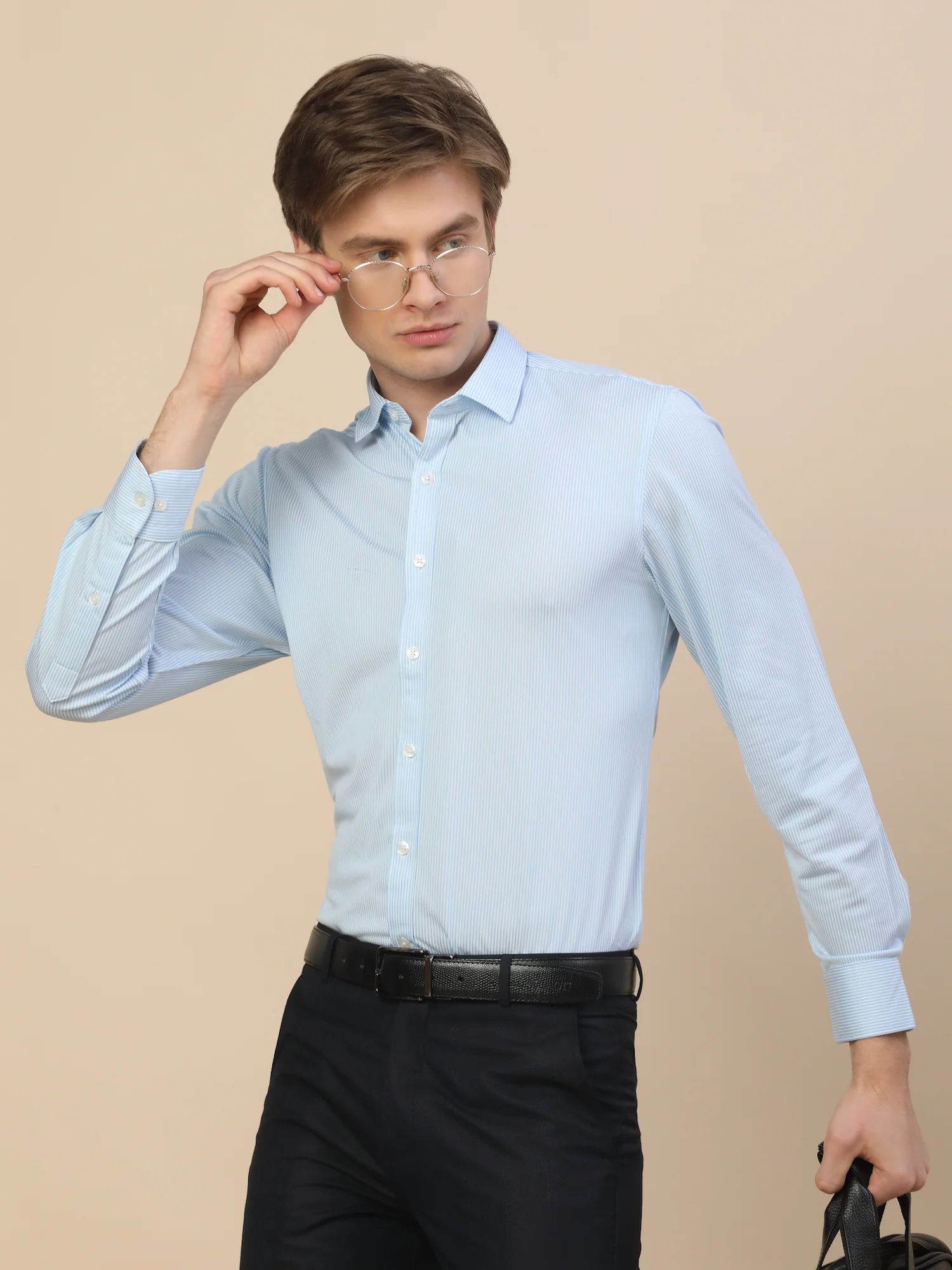 Formal Shirt for Men | Breathable & Soft with Color Fastness Regular Fit Spread Collar Neck Cotton Blend Fabric Striped Pattern - Image 7