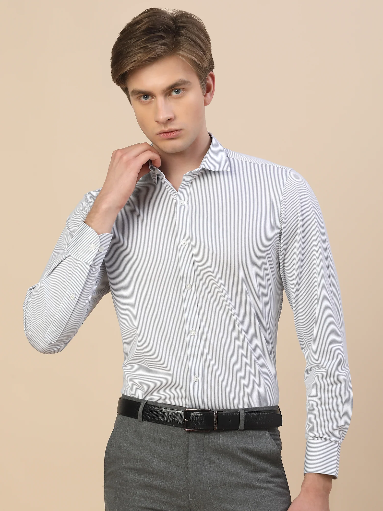 Formal Shirt for Men | Breathable & Soft with Color Fastness Regular Fit Spread Collar Neck Cotton Blend Fabric Striped Pattern - Image 2