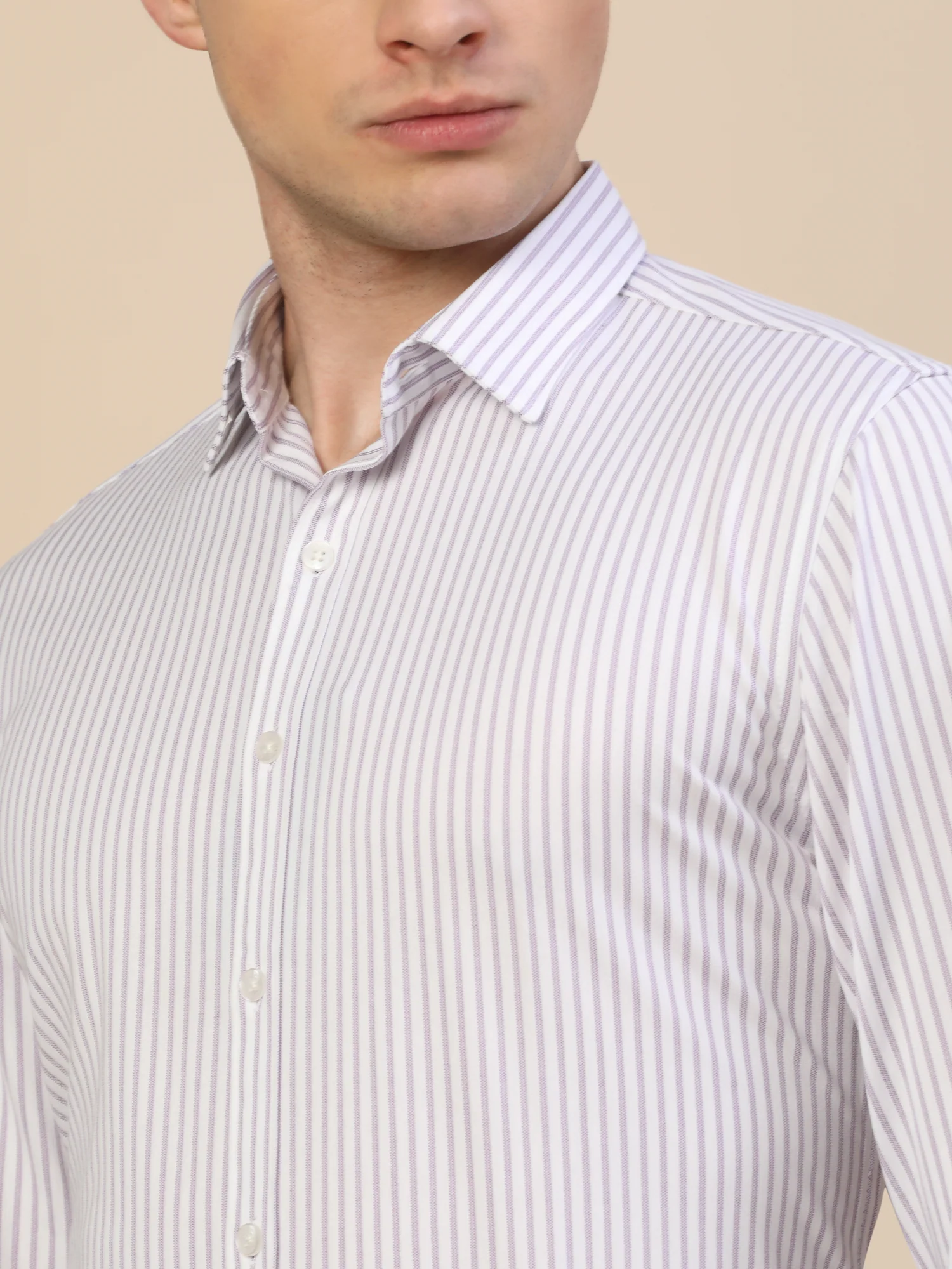Formal Shirt for Men | Breathable & Soft with Color Fastness Regular Fit Spread Collar Neck Cotton Blend Fabric Striped Pattern - Image 6