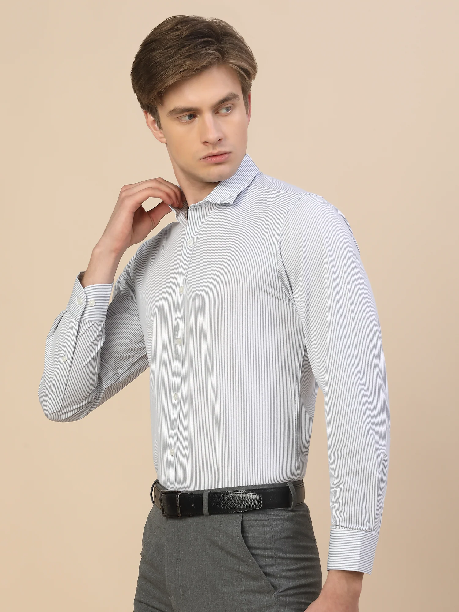 Formal Shirt for Men | Breathable & Soft with Color Fastness Regular Fit Spread Collar Neck Cotton Blend Fabric Striped Pattern - Image 3