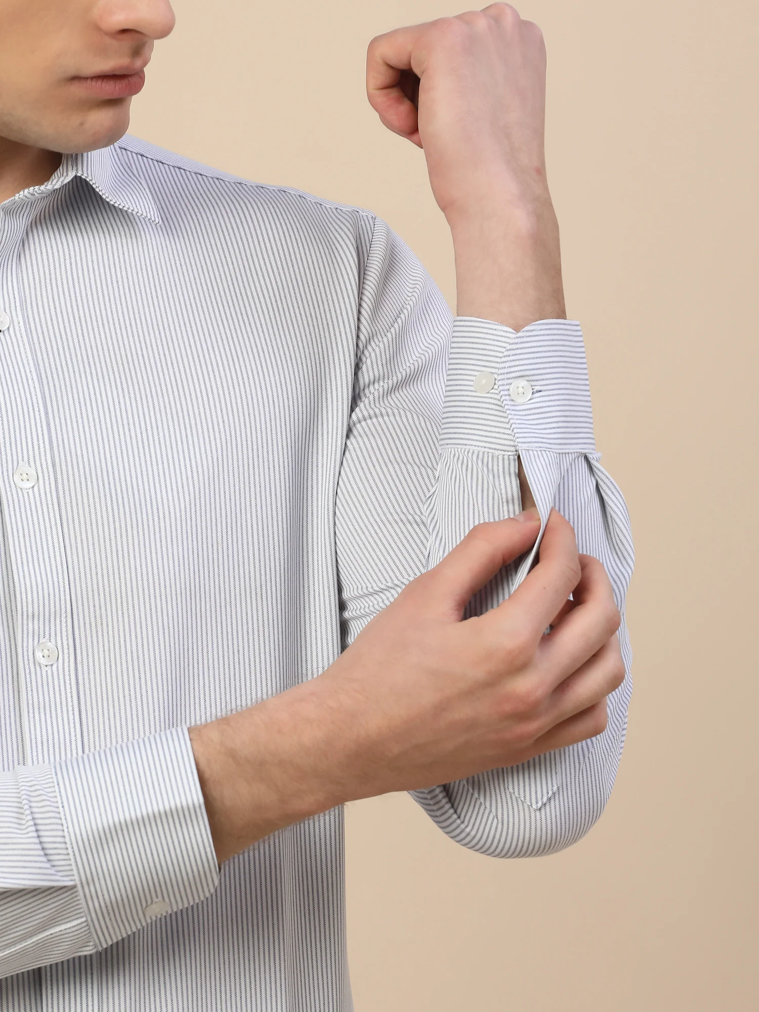 Formal Shirt for Men | Breathable & Soft with Color Fastness Regular Fit Spread Collar Neck Cotton Blend Fabric Striped Pattern - Image 5