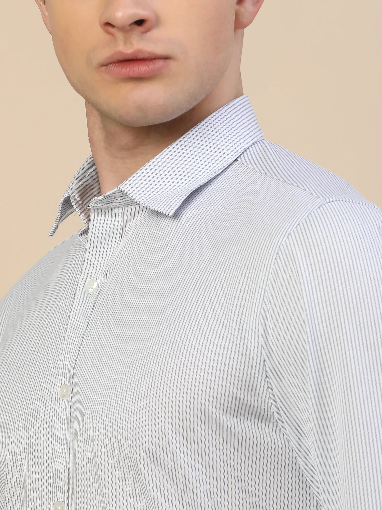 Formal Shirt for Men | Breathable & Soft with Color Fastness Regular Fit Spread Collar Neck Cotton Blend Fabric Striped Pattern - Image 6