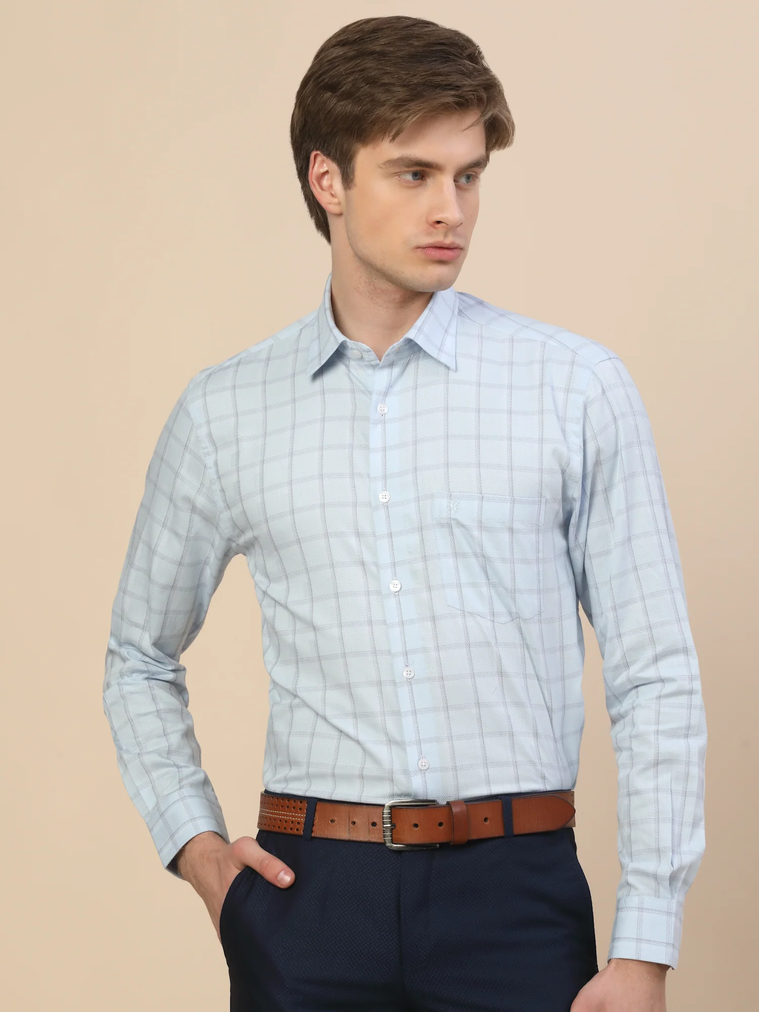 Formal Shirt for Men | Breathable & Soft with Color Fastness Regular Fit Spread Collar Neck Cotton Fabric Check Pattern - Image 2