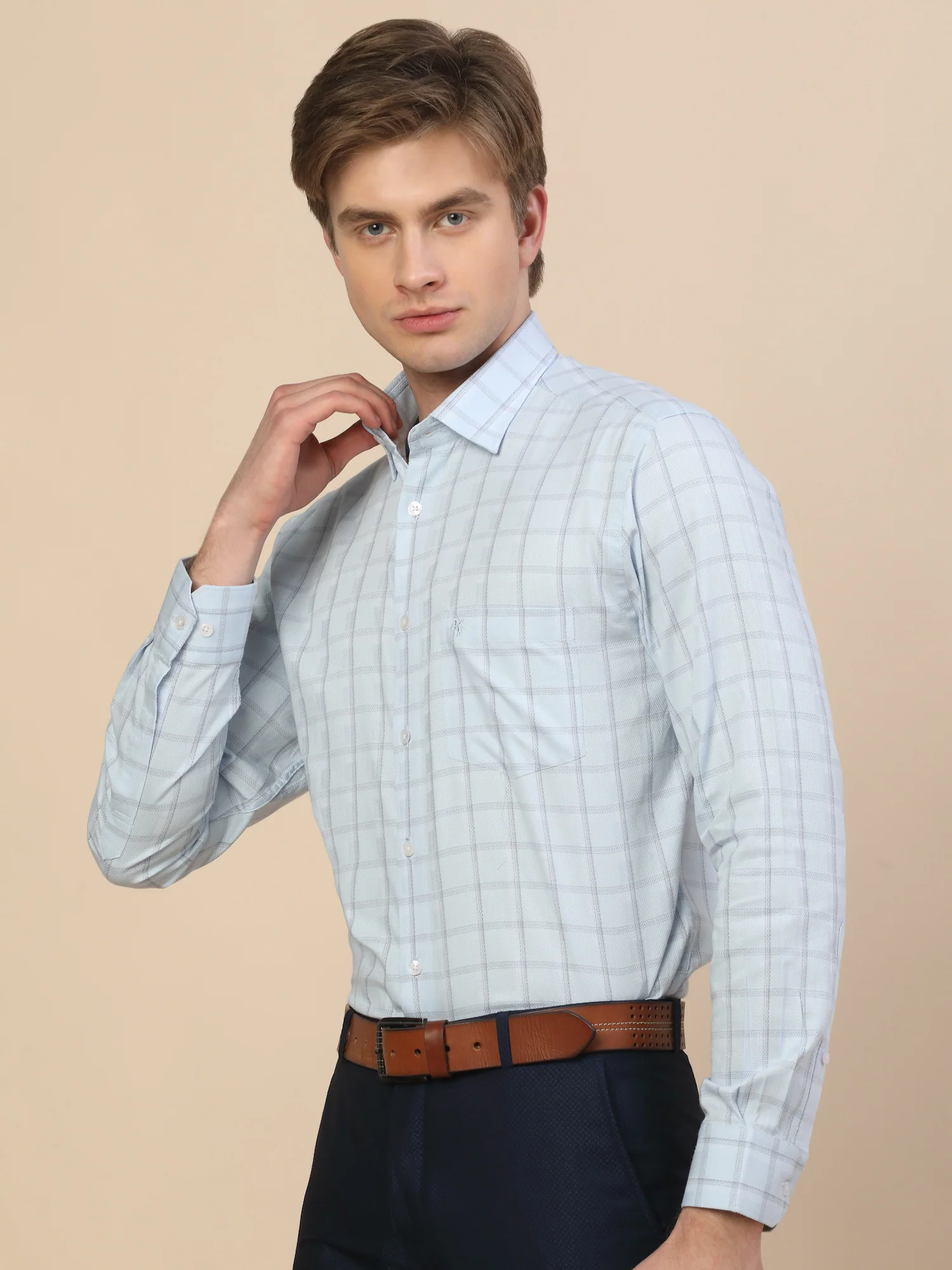 Formal Shirt for Men | Breathable & Soft with Color Fastness Regular Fit Spread Collar Neck Cotton Fabric Check Pattern - Image 3