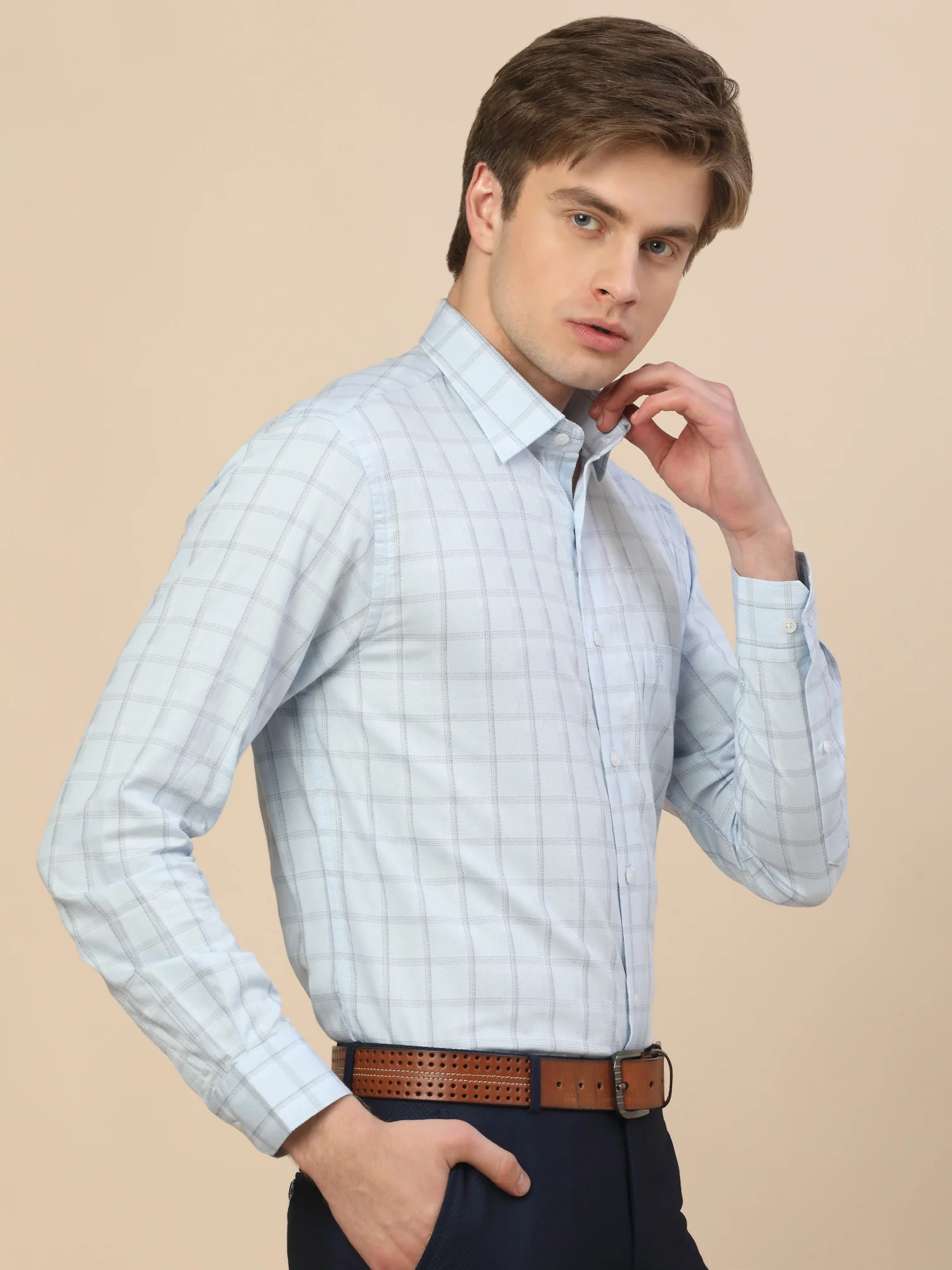 Formal Shirt for Men | Breathable & Soft with Color Fastness Regular Fit Spread Collar Neck Cotton Fabric Check Pattern - Image 4