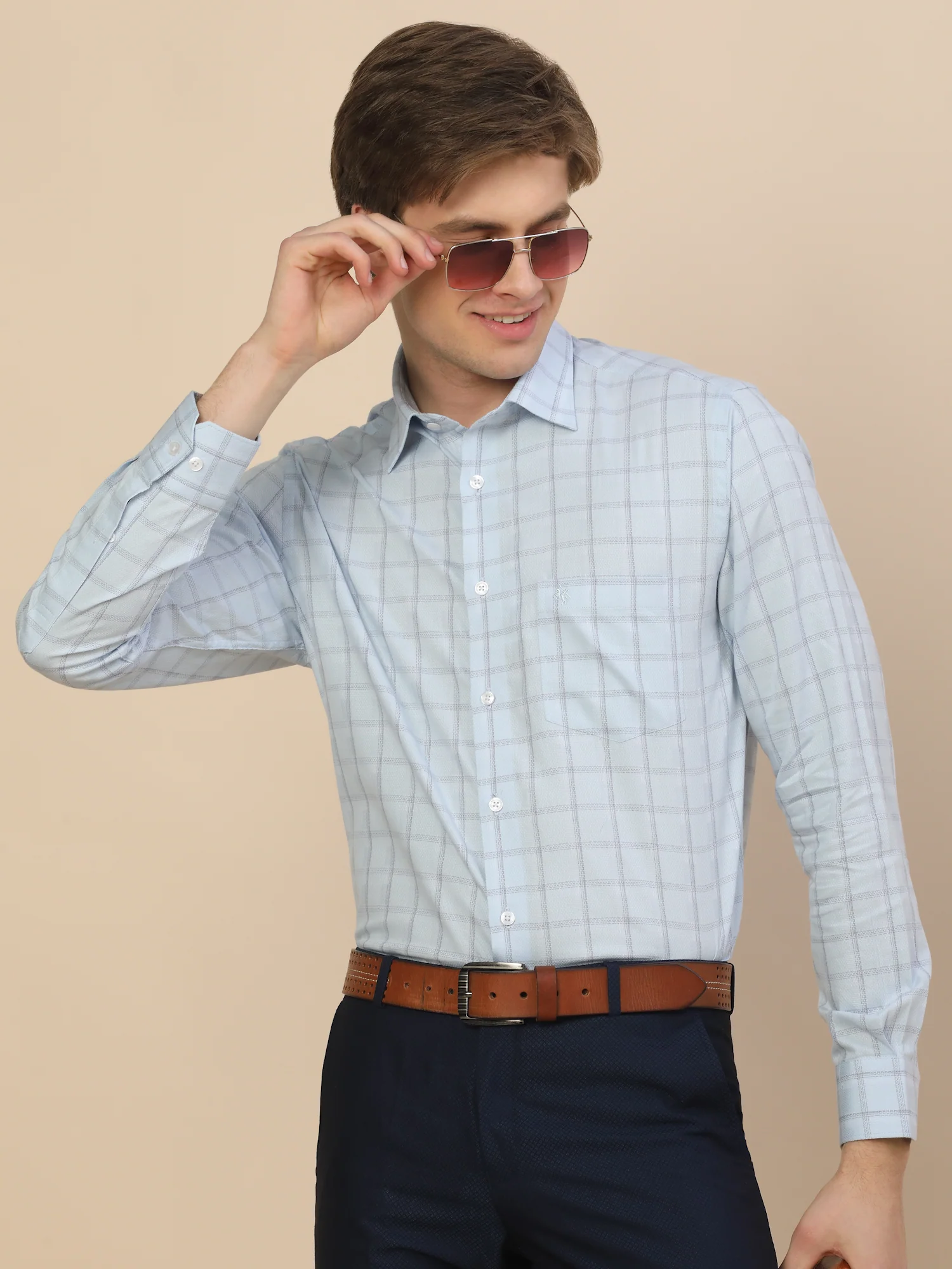 Formal Shirt for Men | Breathable & Soft with Color Fastness Regular Fit Spread Collar Neck Cotton Fabric Check Pattern - Image 7