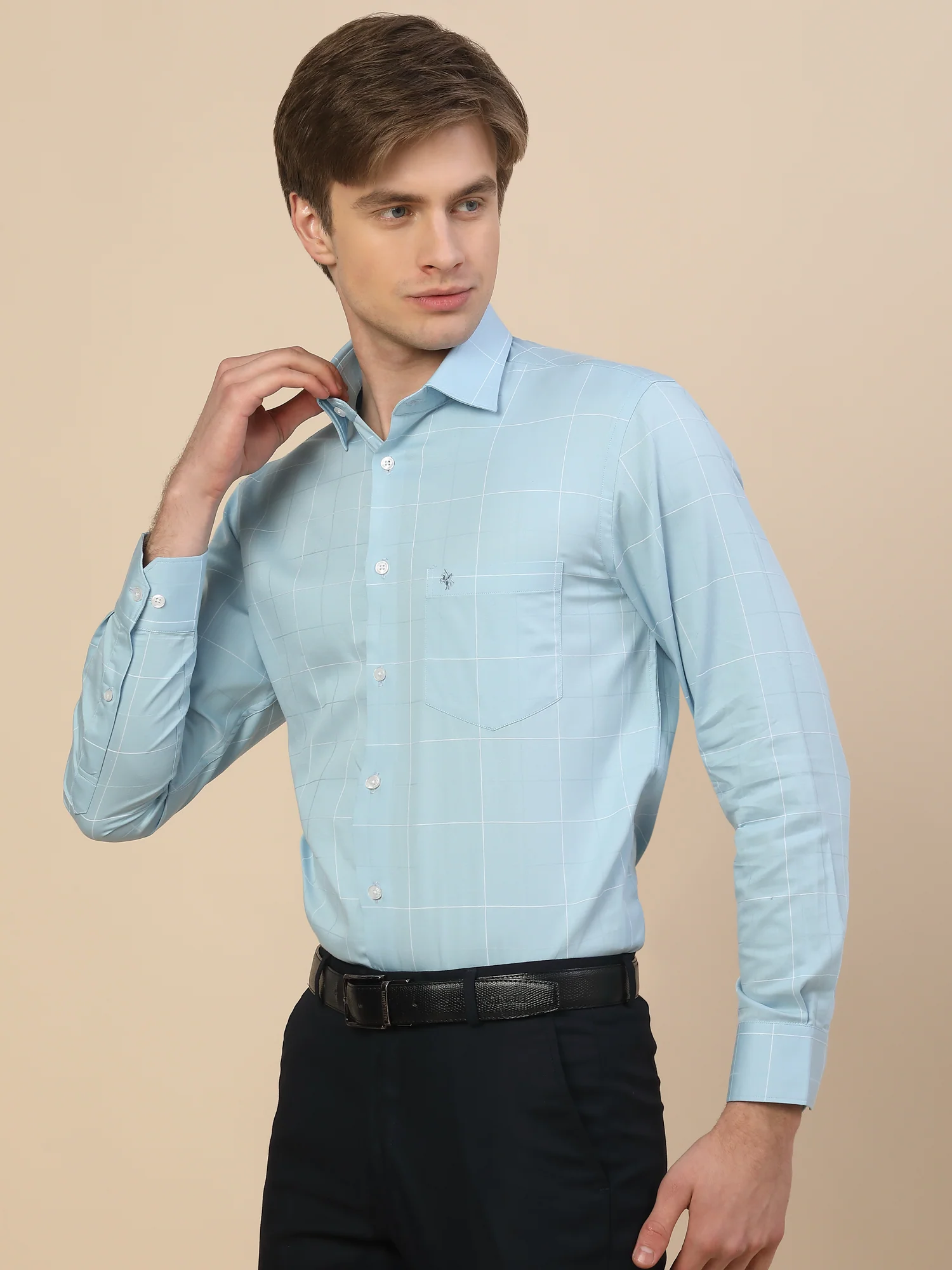 Formal Shirt for Men | Breathable & Soft with Color Fastness Regular Fit Spread Collar Neck Cotton Fabric Check Pattern - Image 3