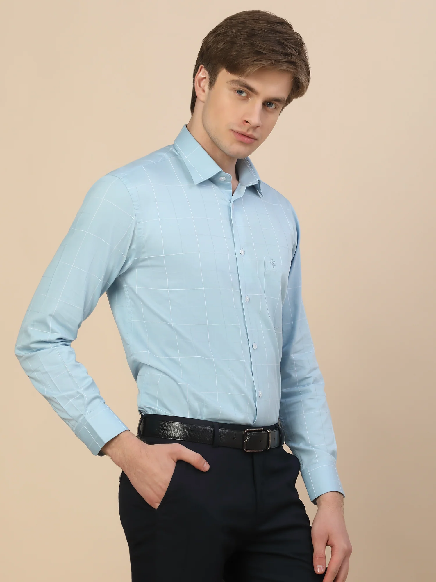 Formal Shirt for Men | Breathable & Soft with Color Fastness Regular Fit Spread Collar Neck Cotton Fabric Check Pattern - Image 4