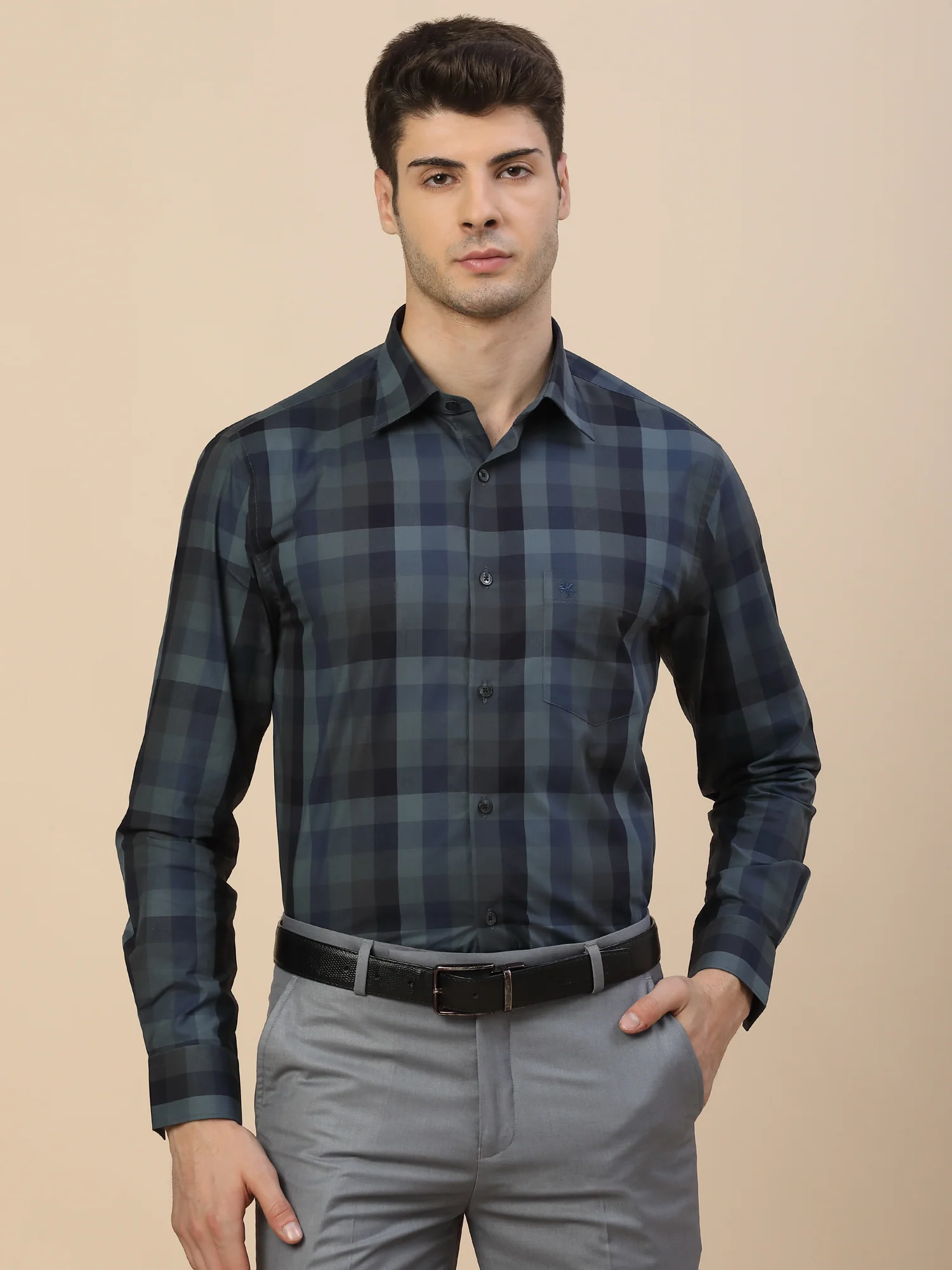 Formal Shirt for Men | Breathable & Soft with Color Fastness Regular Fit Spread Collar Neck Cotton Fabric Check Pattern - Image 2