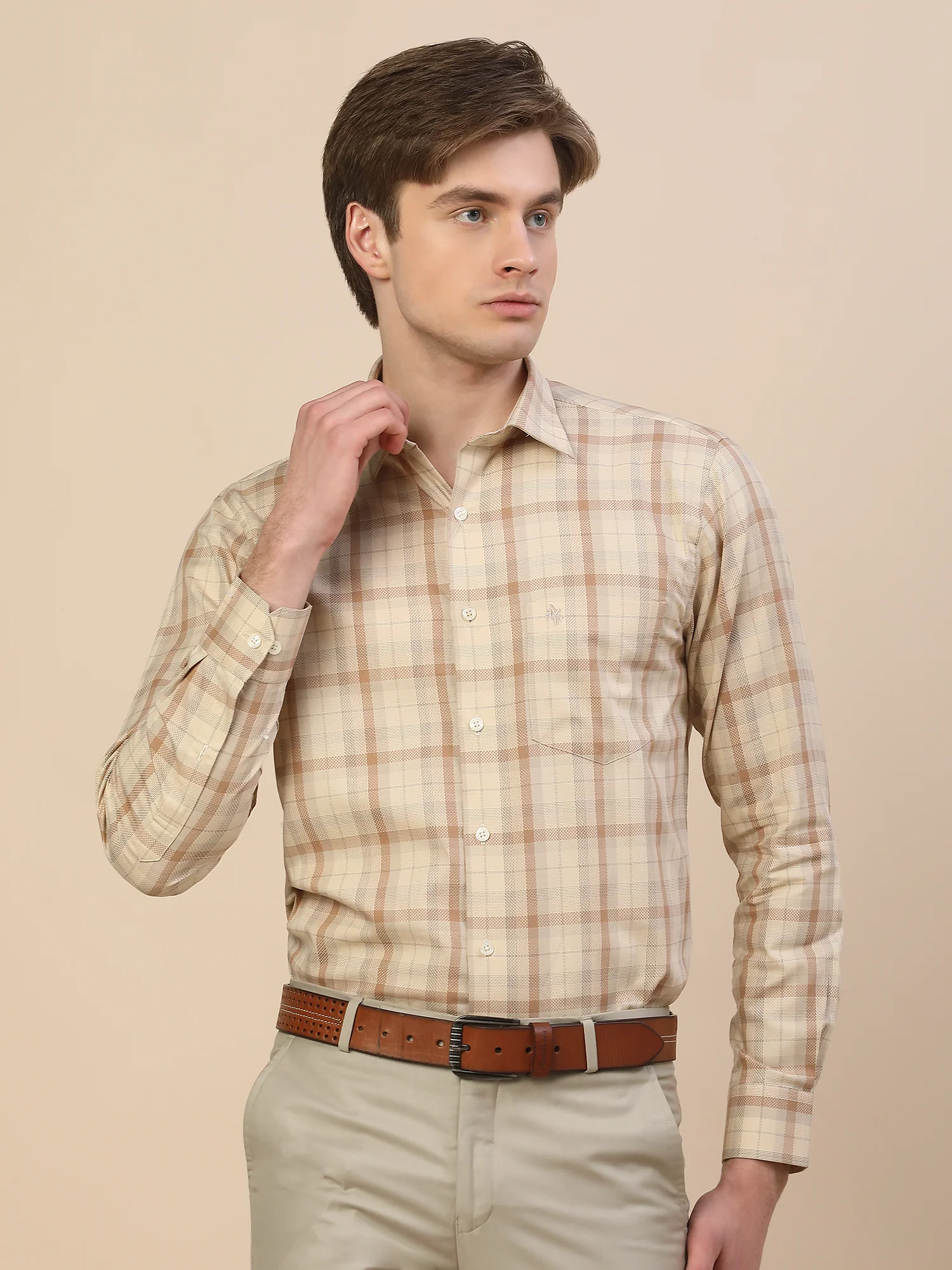 Formal Shirt for Men | Breathable & Soft with Color Fastness Regular Fit Spread Collar Neck Cotton Fabric Check Pattern - Image 2