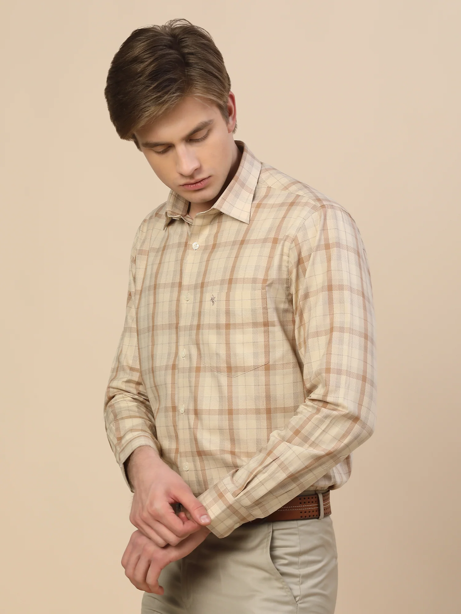 Formal Shirt for Men | Breathable & Soft with Color Fastness Regular Fit Spread Collar Neck Cotton Fabric Check Pattern - Image 3