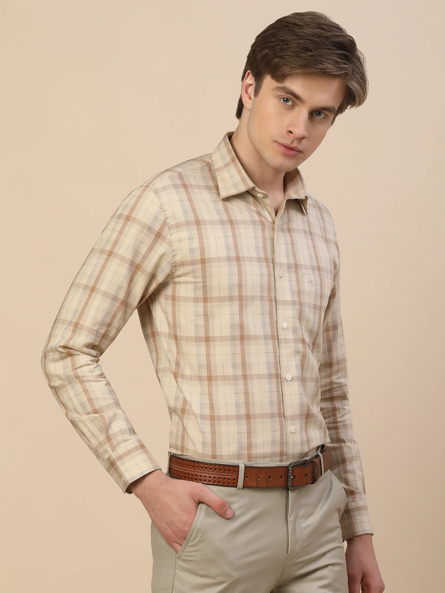 Formal Shirt for Men | Breathable & Soft with Color Fastness Regular Fit Spread Collar Neck Cotton Fabric Check Pattern - Image 4