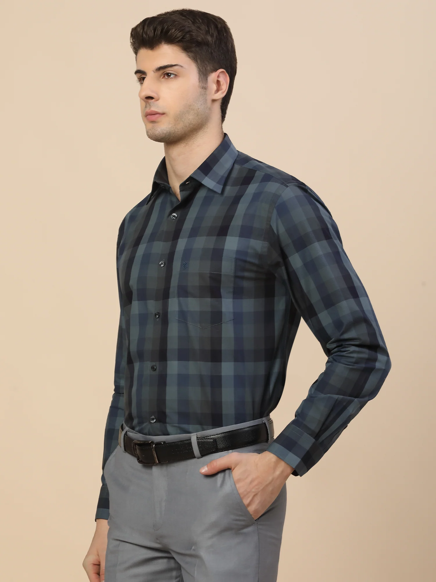 Formal Shirt for Men | Breathable & Soft with Color Fastness Regular Fit Spread Collar Neck Cotton Fabric Check Pattern - Image 3