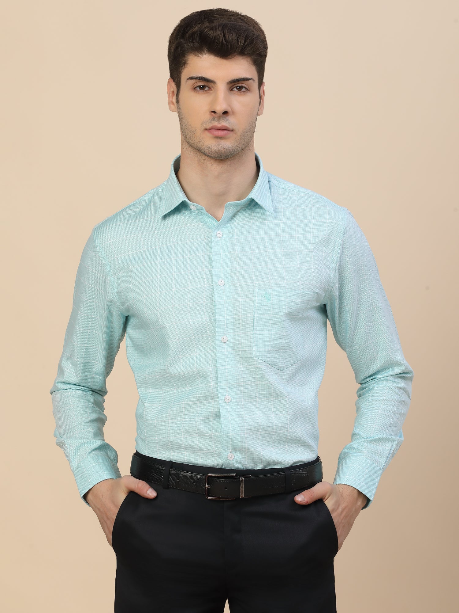 Formal Shirt for Men | Breathable & Soft with Color Fastness Regular Fit Spread Collar Neck Cotton Fabric Check Pattern - Image 2