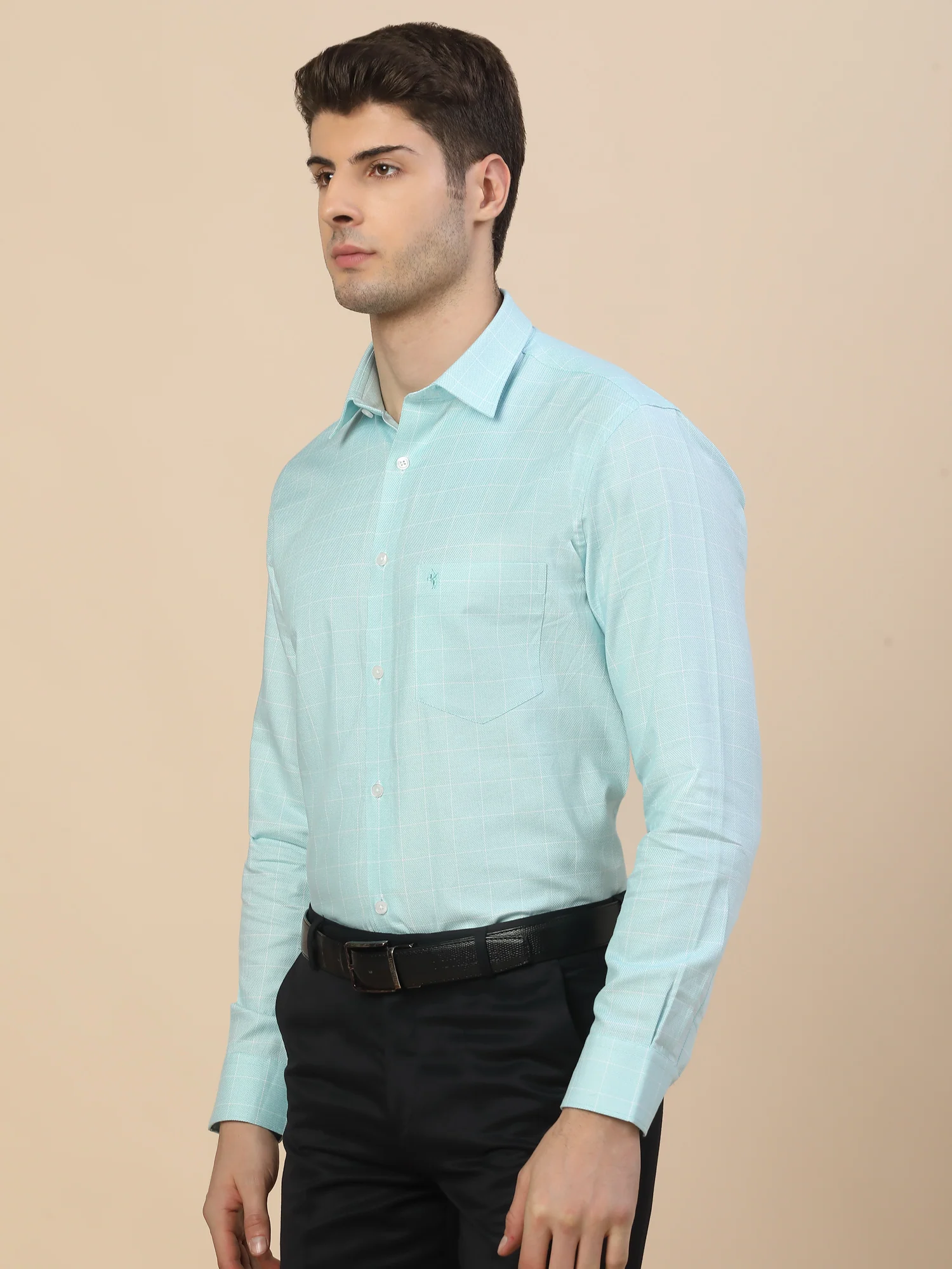 Formal Shirt for Men | Breathable & Soft with Color Fastness Regular Fit Spread Collar Neck Cotton Fabric Check Pattern - Image 3