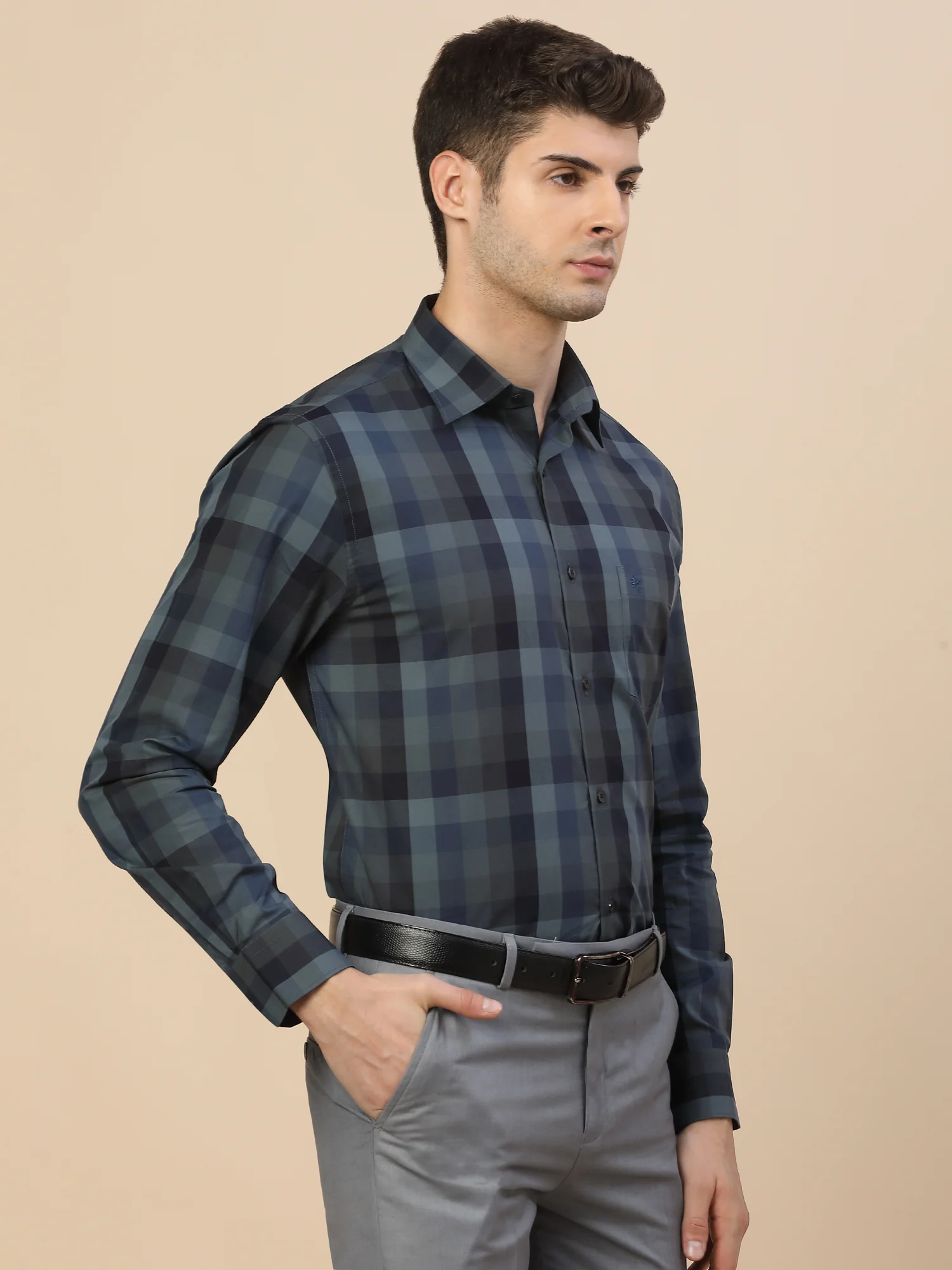 Formal Shirt for Men | Breathable & Soft with Color Fastness Regular Fit Spread Collar Neck Cotton Fabric Check Pattern - Image 4