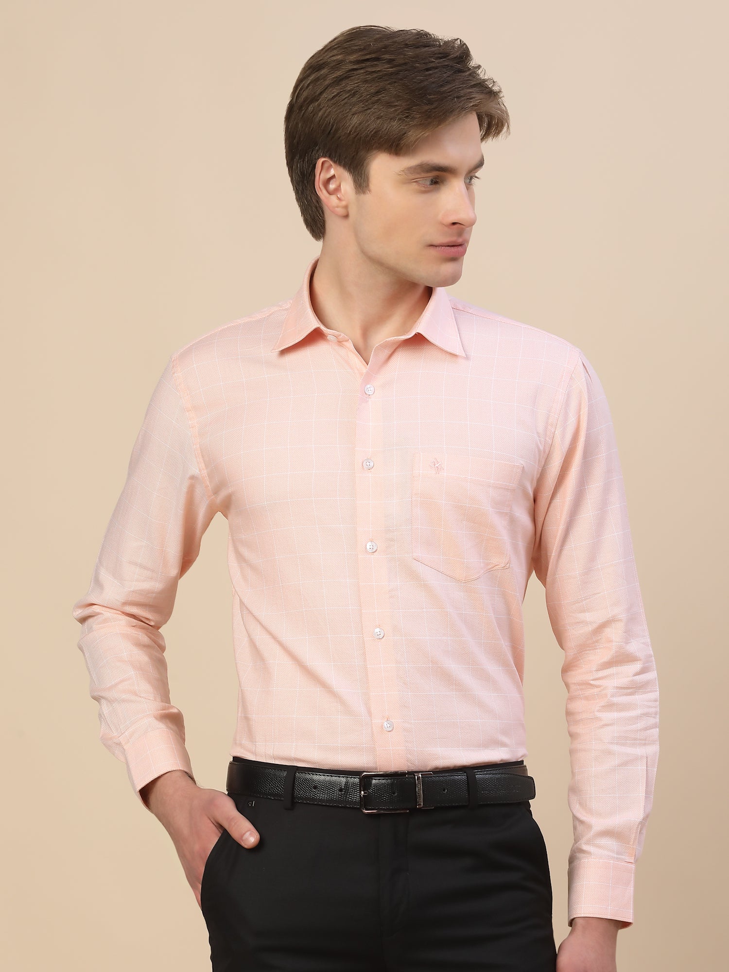 Formal Shirt for Men | Breathable & Soft with Color Fastness Regular Fit Spread Collar Neck Cotton Fabric Check Pattern - Image 2
