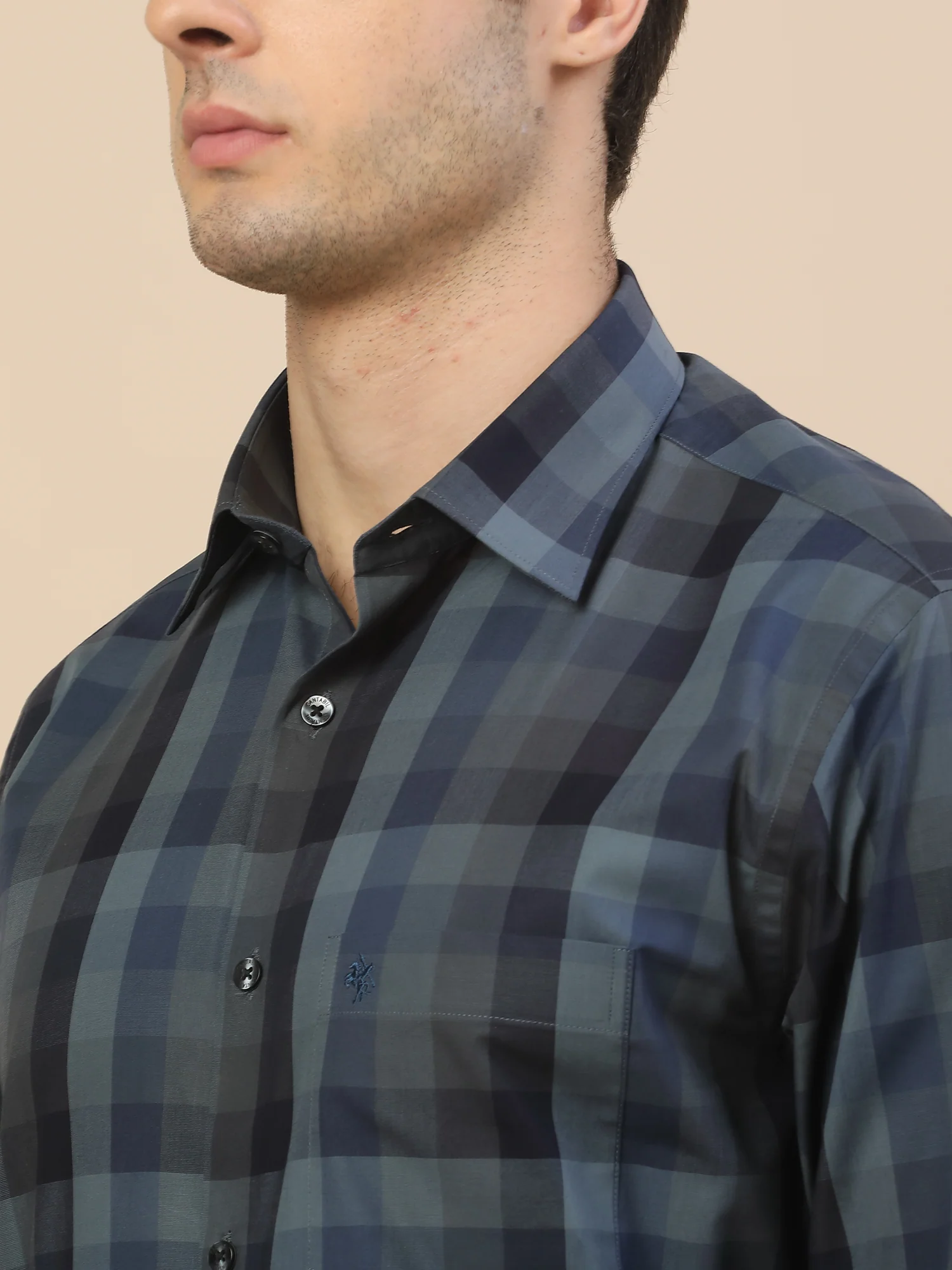Formal Shirt for Men | Breathable & Soft with Color Fastness Regular Fit Spread Collar Neck Cotton Fabric Check Pattern - Image 5