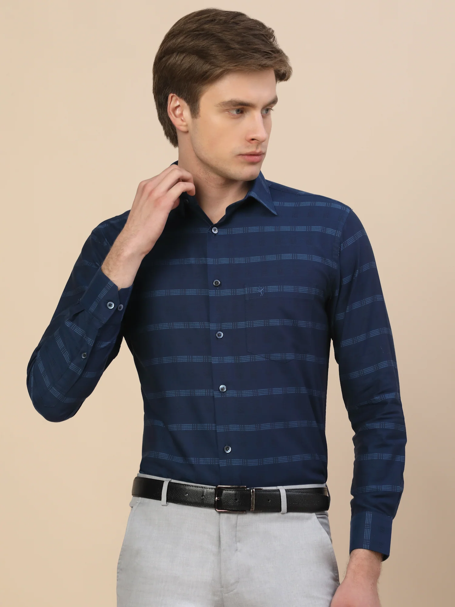 Formal Shirt for Men | Breathable & Soft with Color Fastness Regular Fit Spread Collar Neck Cotton Fabric Check Pattern - Image 2