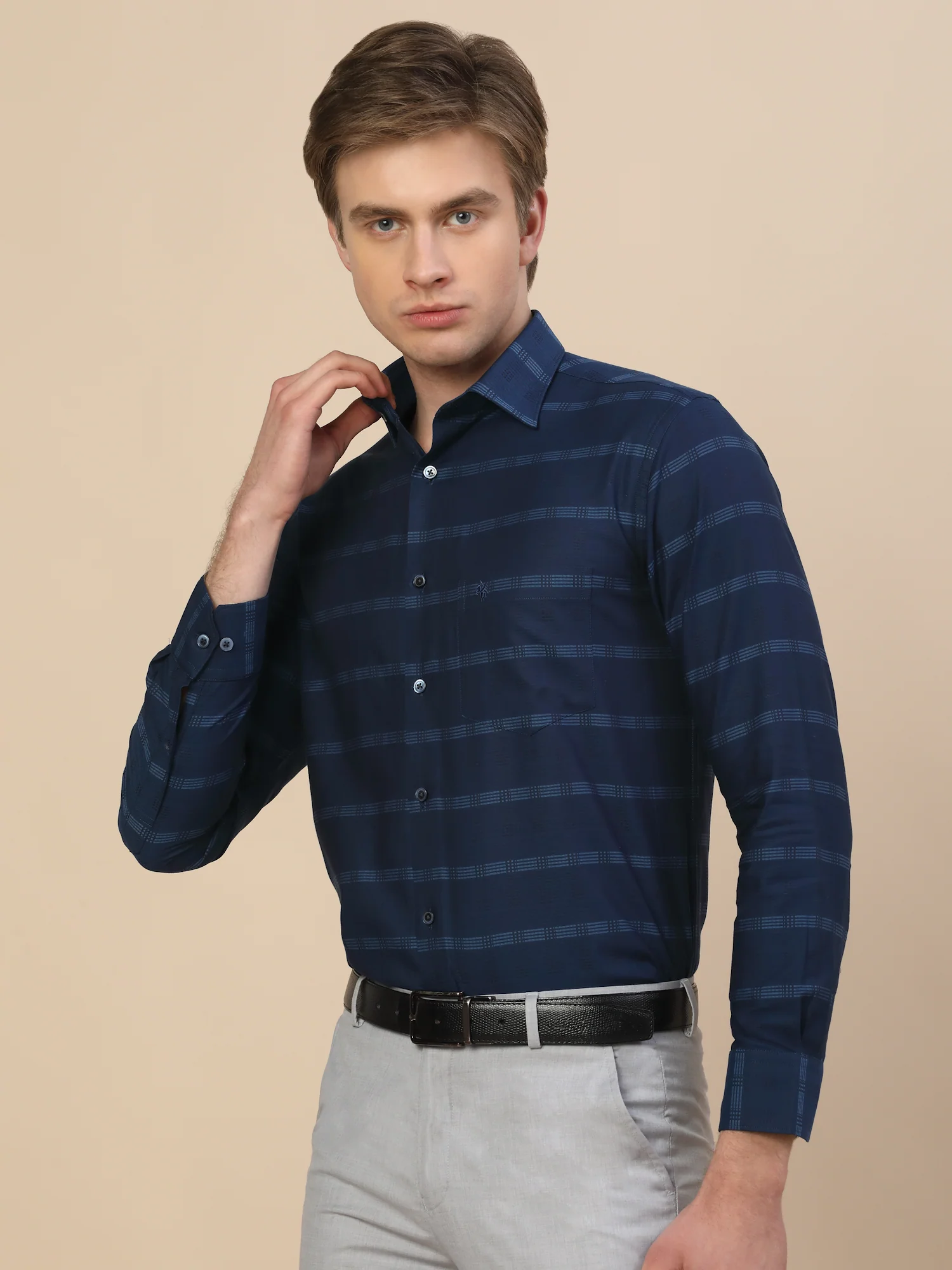 Formal Shirt for Men | Breathable & Soft with Color Fastness Regular Fit Spread Collar Neck Cotton Fabric Check Pattern - Image 3