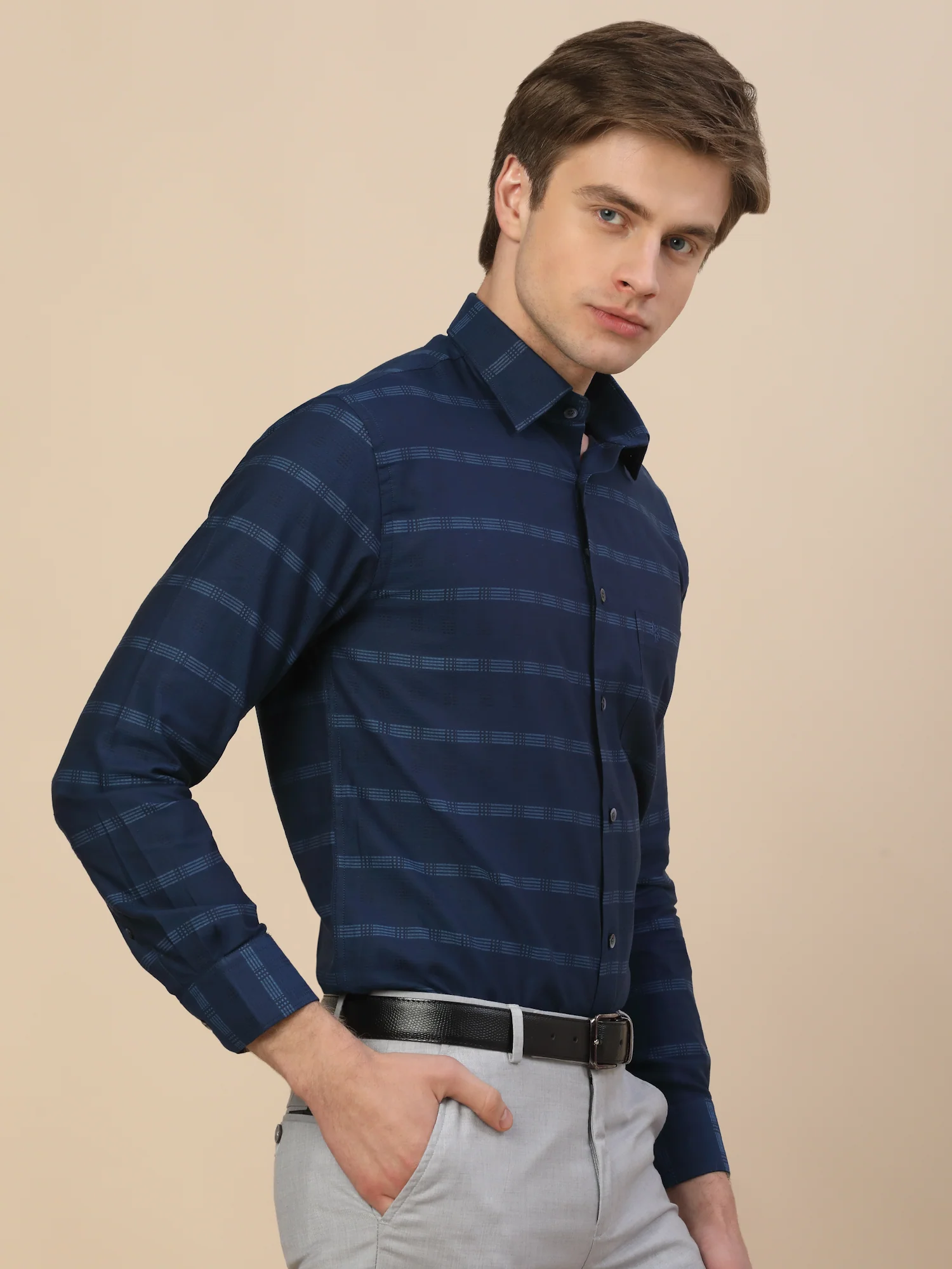 Formal Shirt for Men | Breathable & Soft with Color Fastness Regular Fit Spread Collar Neck Cotton Fabric Check Pattern - Image 4